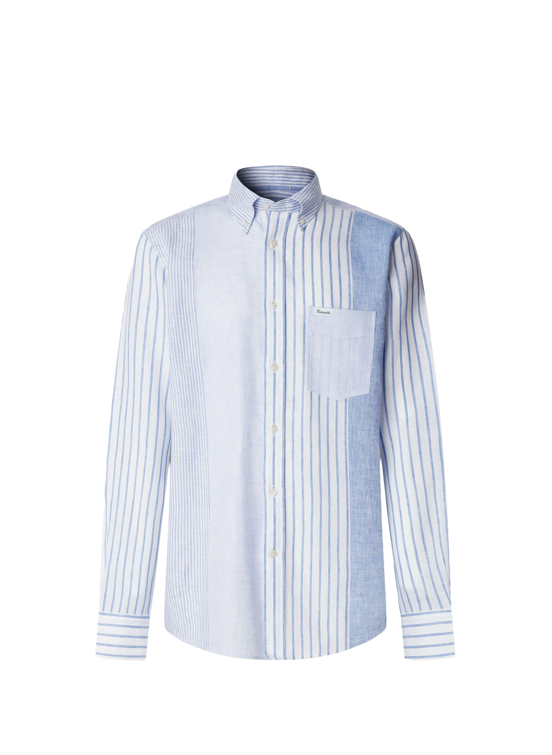 Shirt with American collar in striped linen FACONNABLE Blue