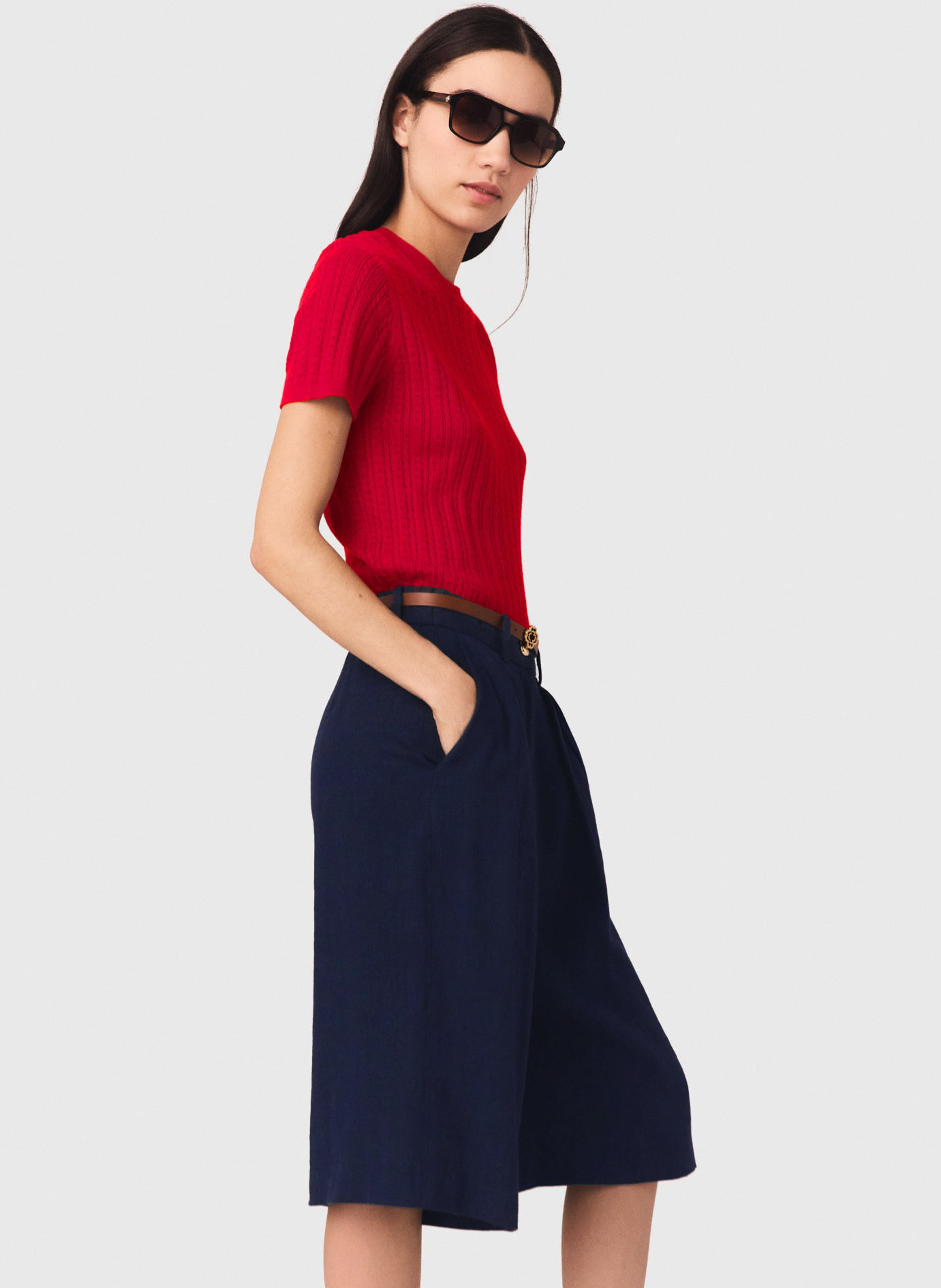 Bermuda large en lin mélangé MAJE Bleu