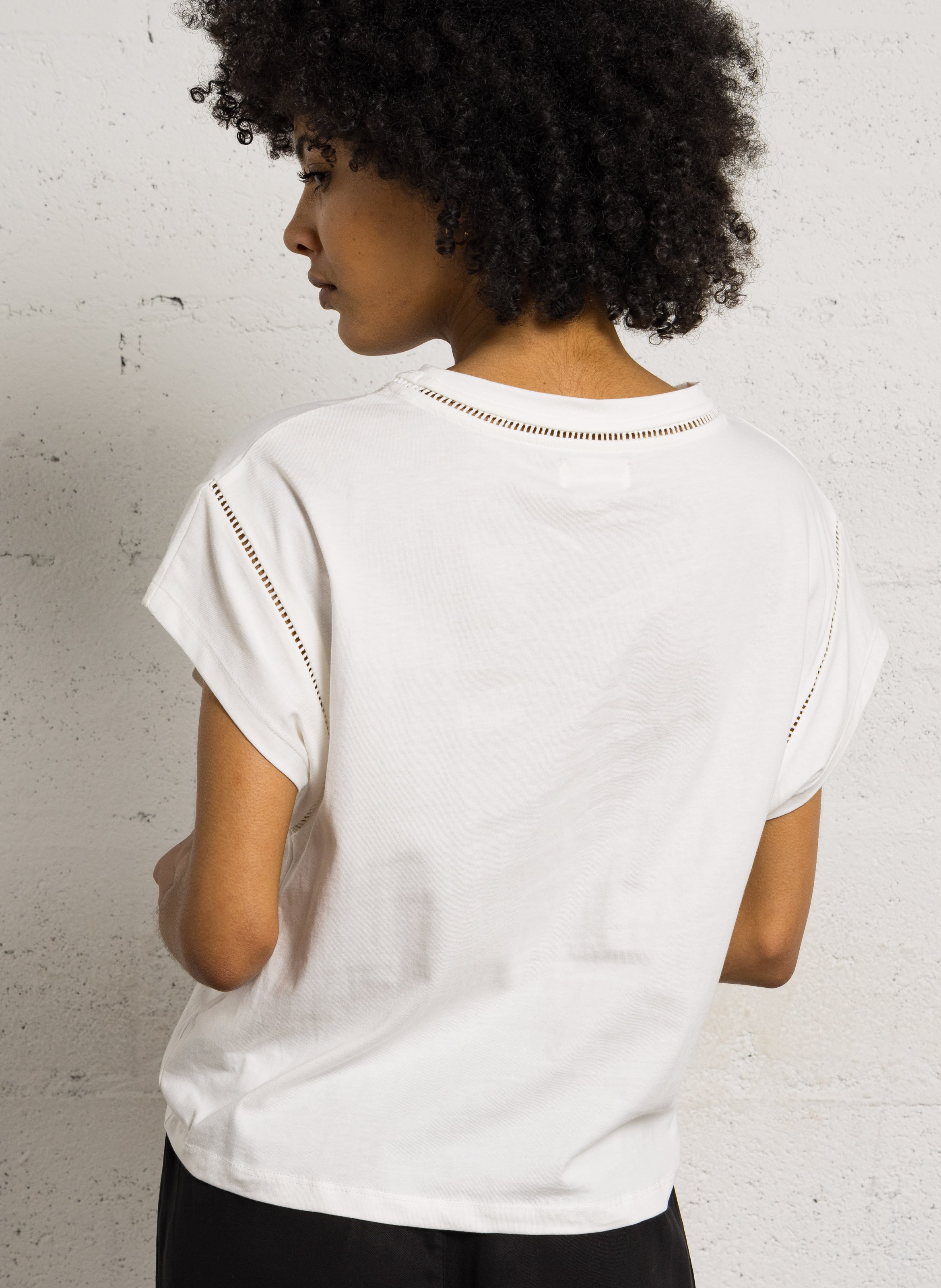 Tee-shirt col rond en coton louise Blanc