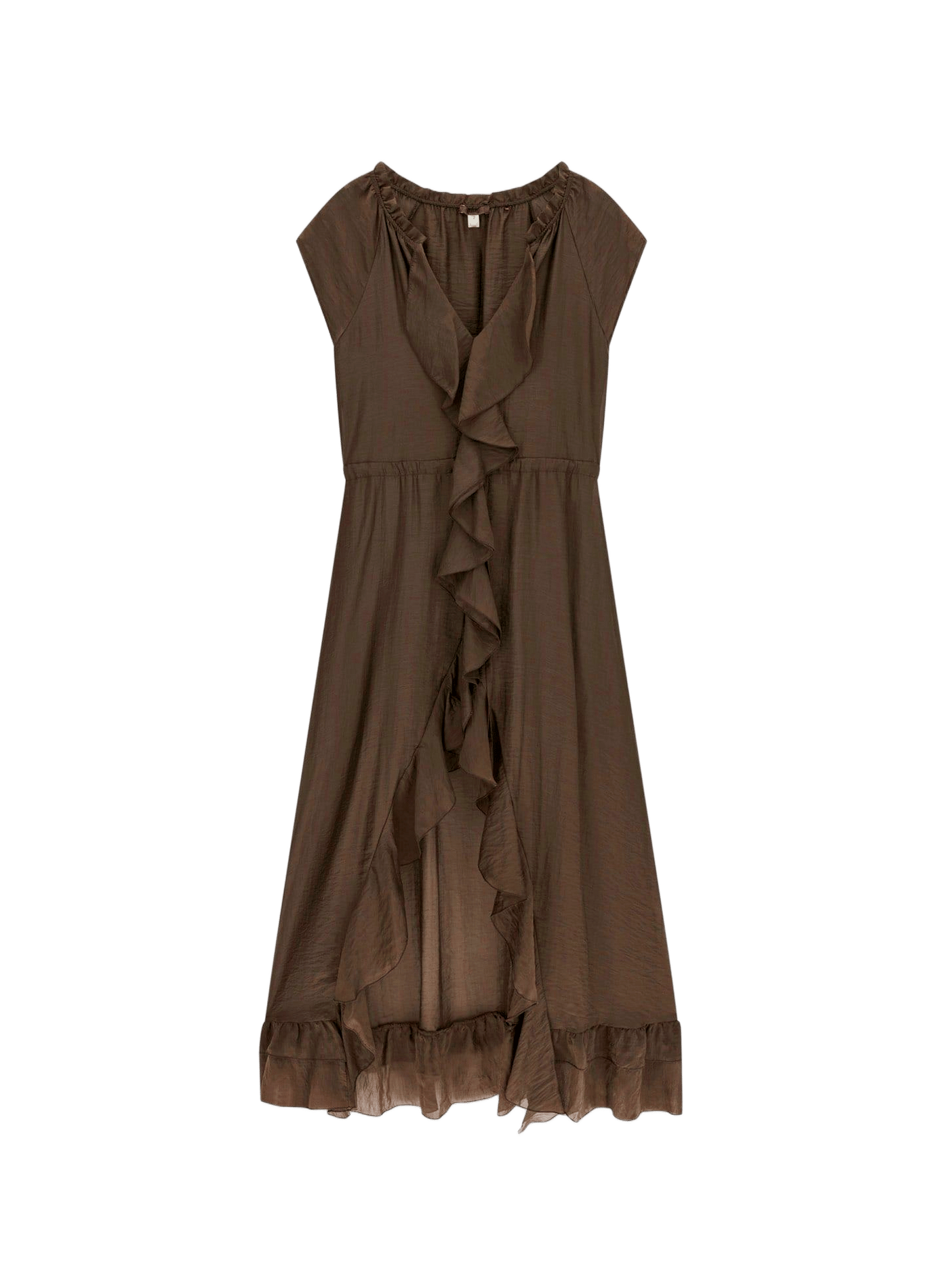 Robe long à volants en coton mélangé GUESS Marron