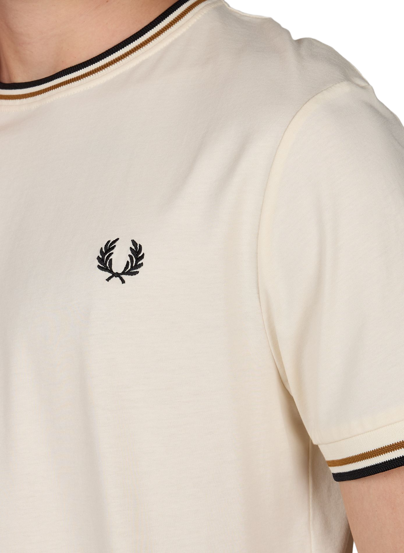 Plain round neck cotton T-shirt FRED PERRY Beige
