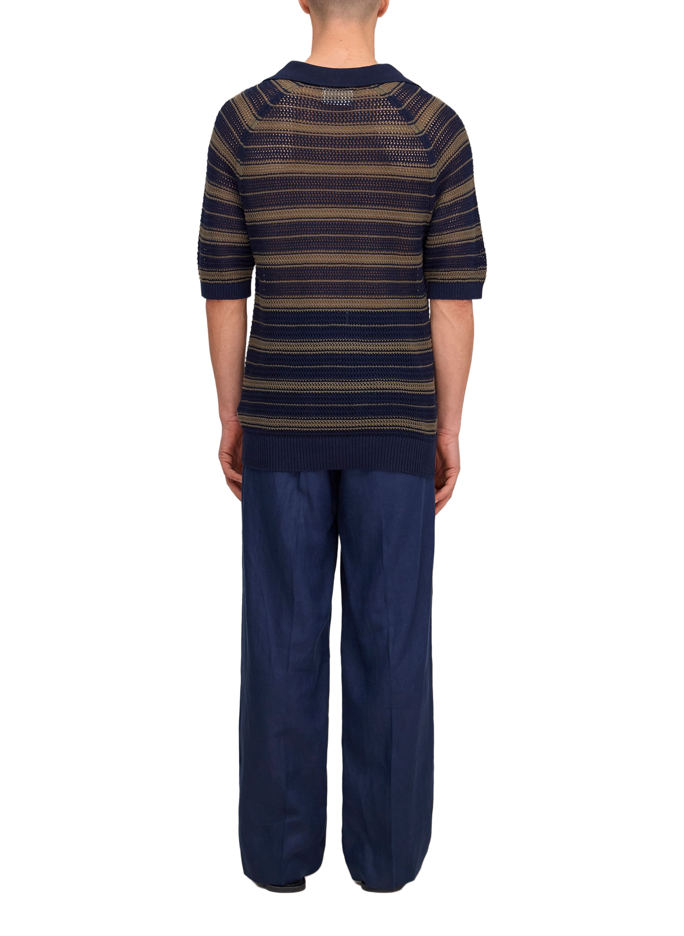 Striped polo in openwork knit of cotton and linen NN.07 Black