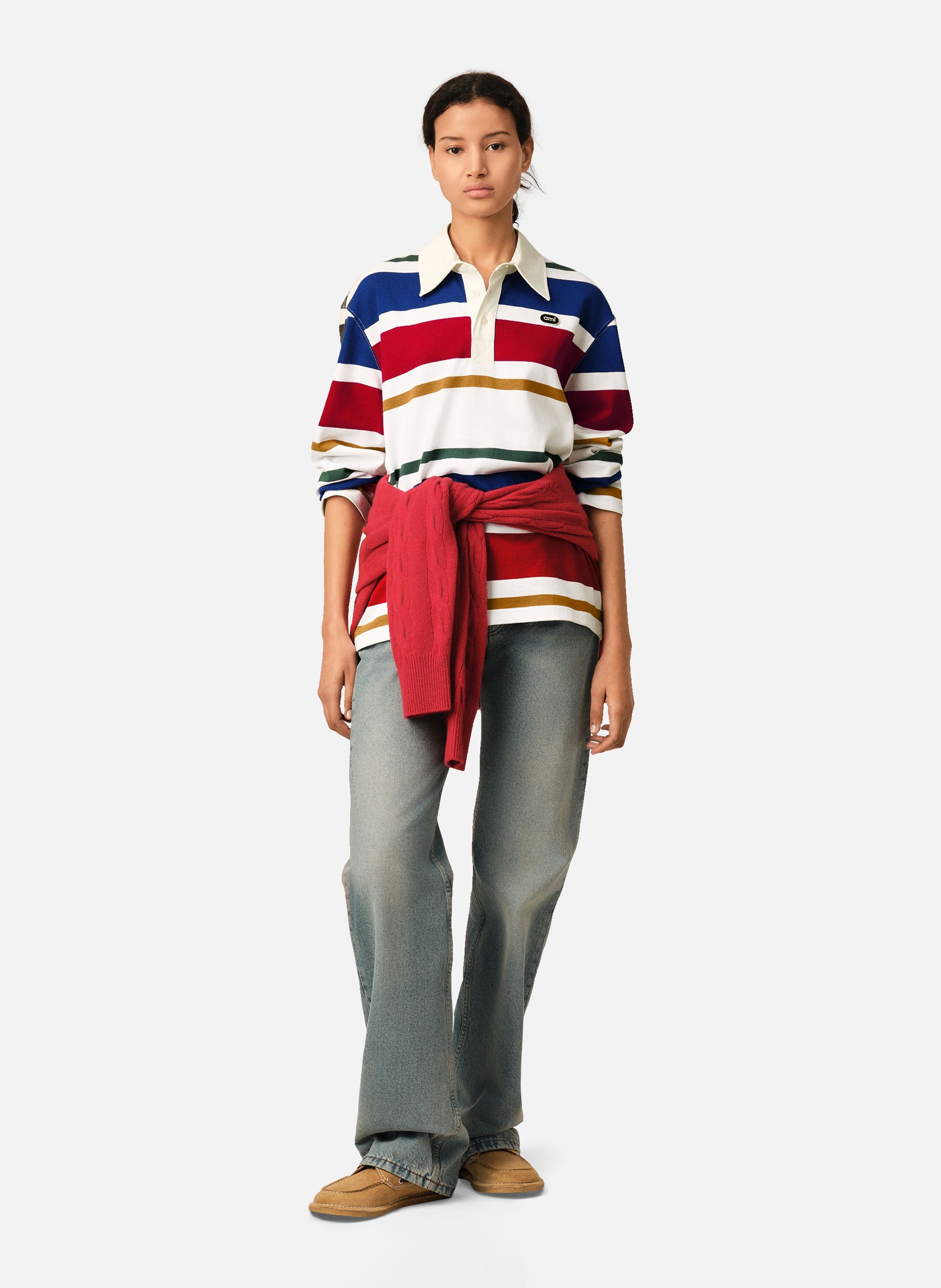 Polo à rayures unisexe en coton patch ami AMI PARIS Multicolore