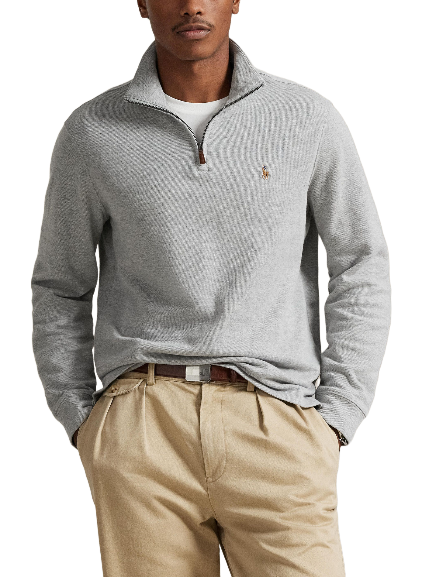 Straight neck high collar cotton sweater | Grey POLO RALPH LAUREN Men