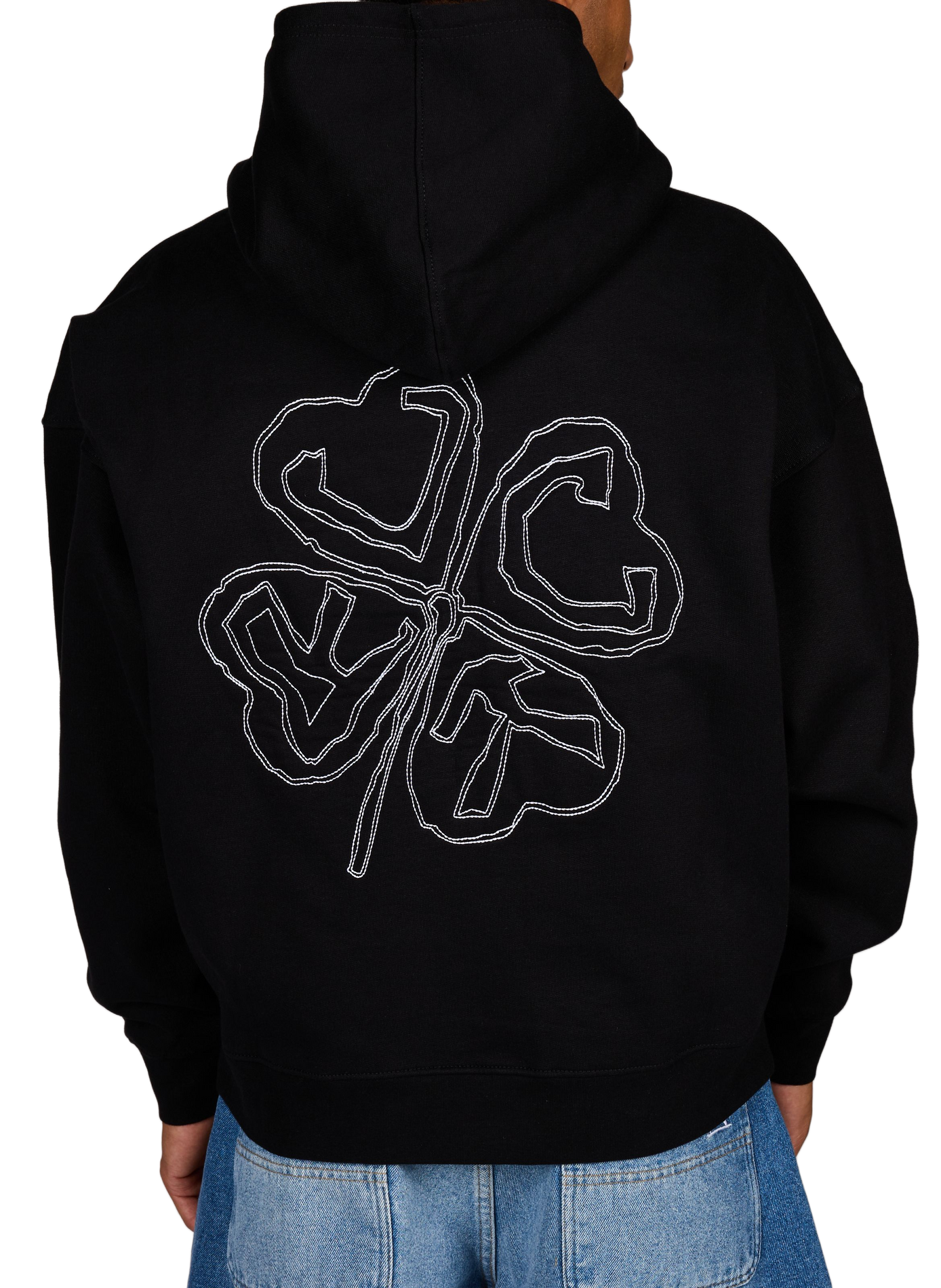 Weit geschnittener, bestickter Baumwoll-Kapuzenpullover JACKER. Schwarz