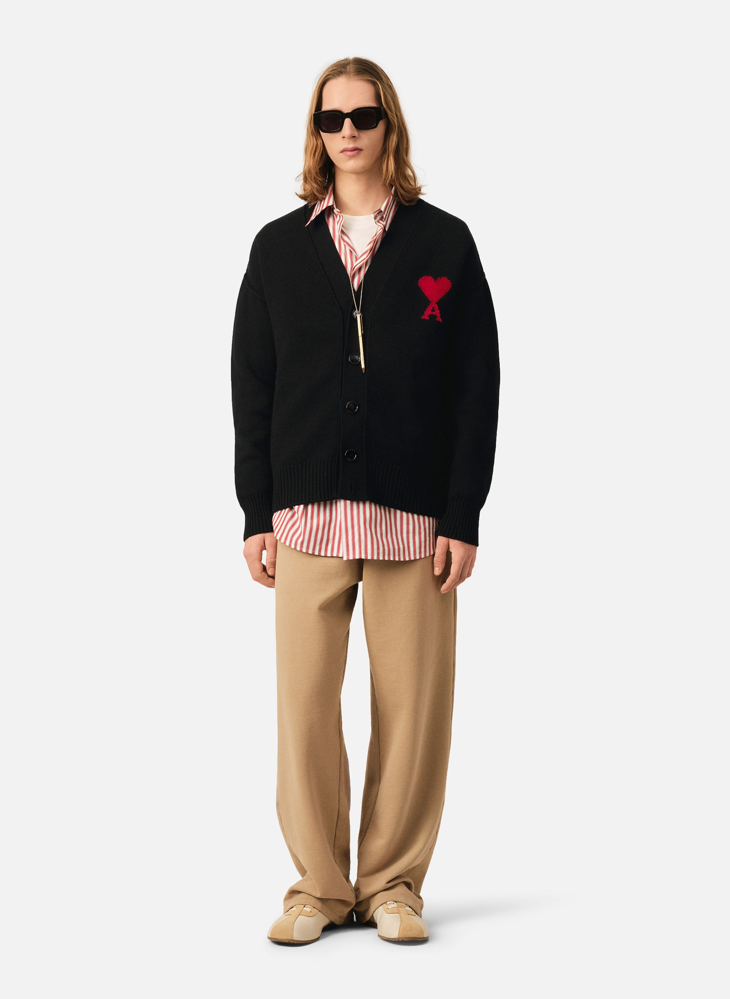 Cardigan unisexe en laine ami de coeur AMI PARIS Noir