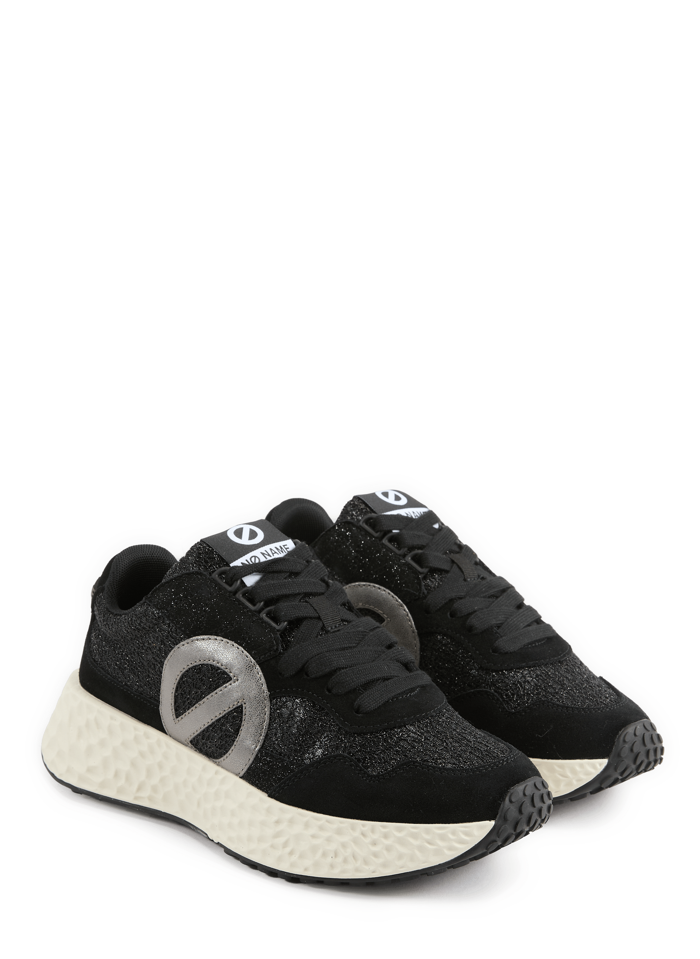 Mixed leather low-top sneakers NO NAME Black