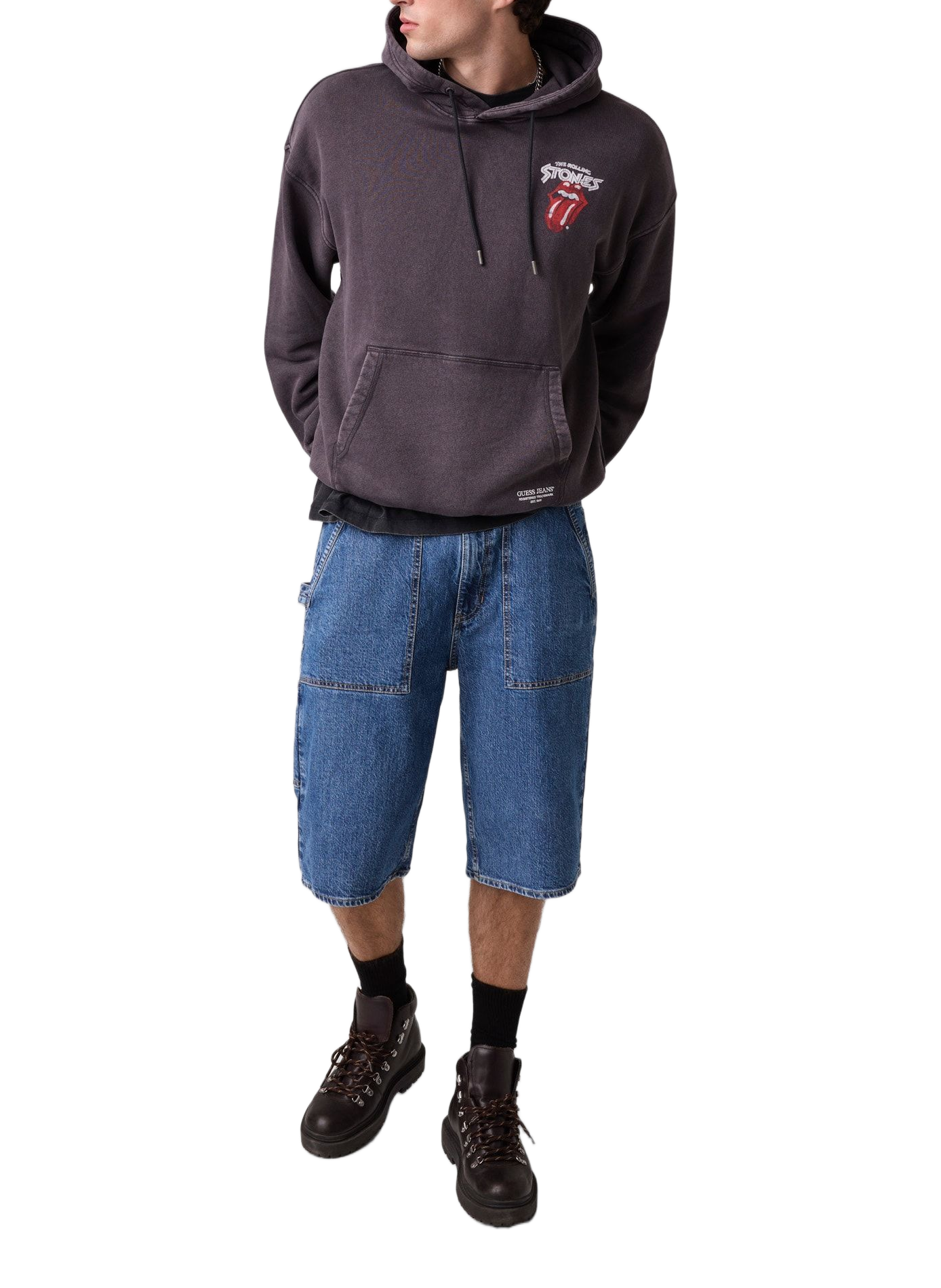 Oversized printed cotton hooded sweatshirt GUESS Black