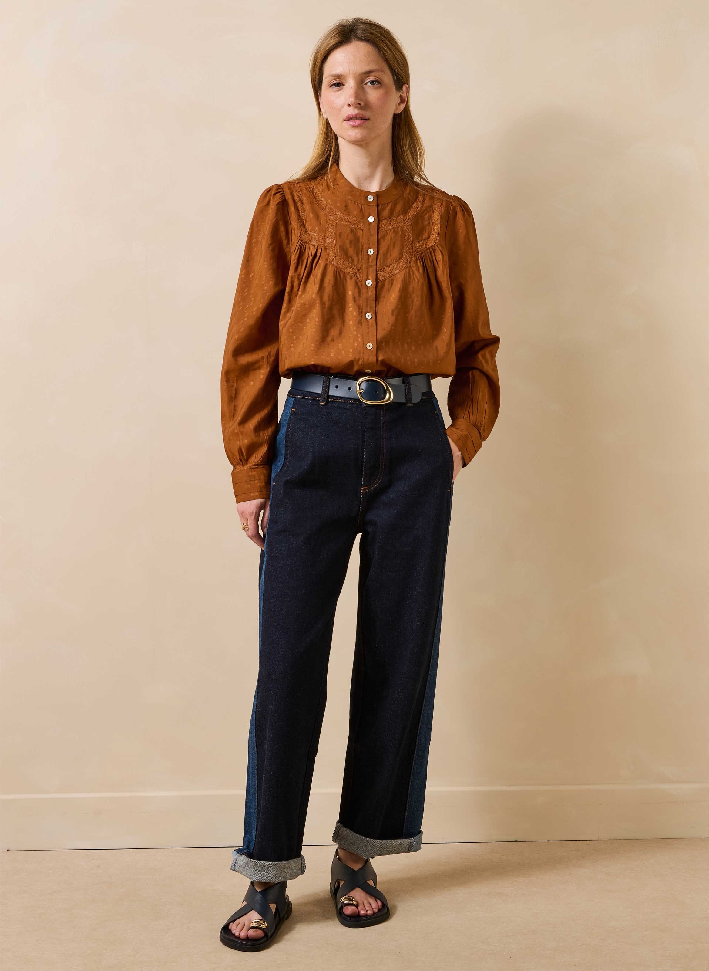 Blouse met ronde hals LA FEE MARABOUTEE Bruin