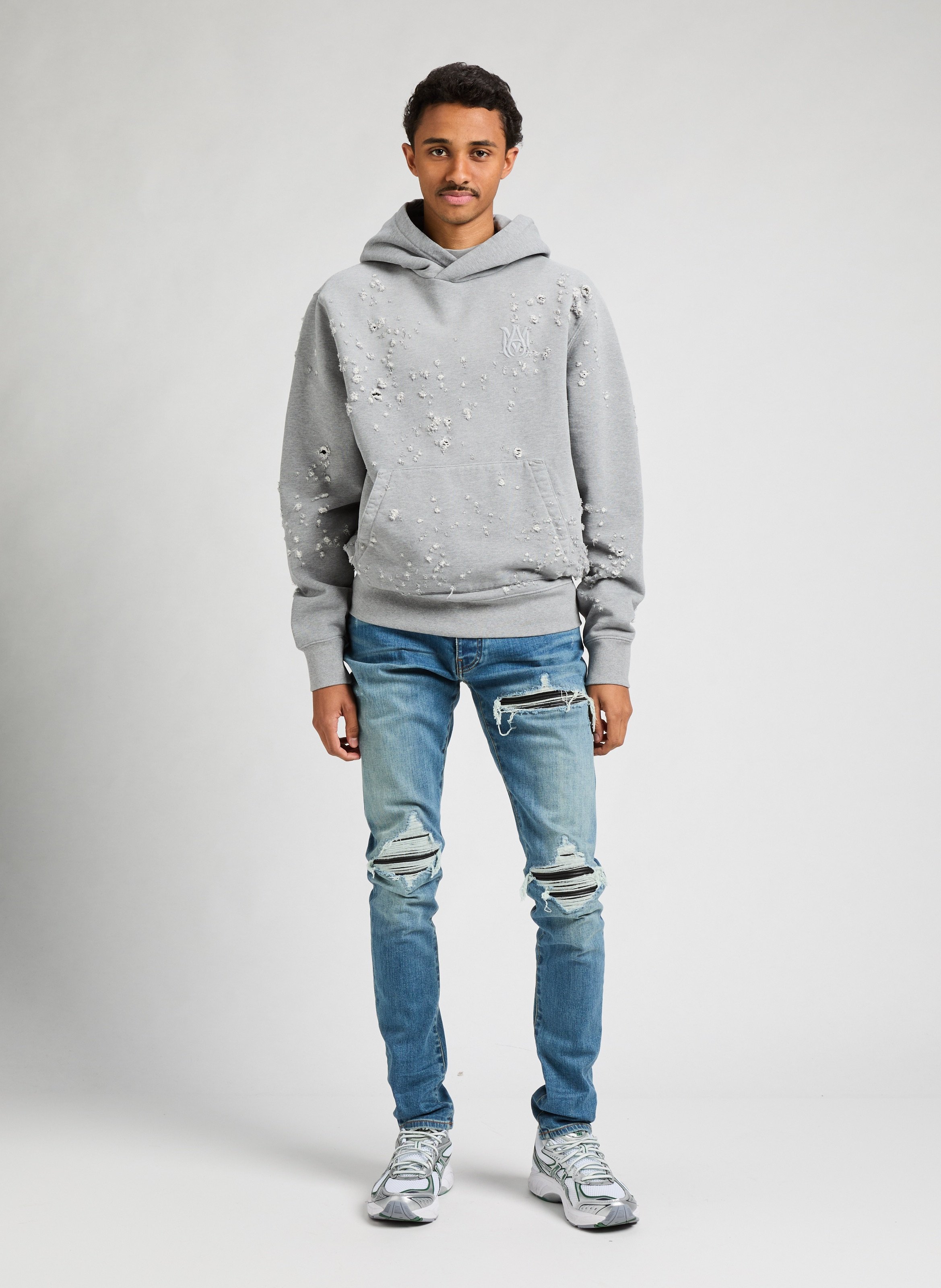 Ripped cotton hoodie AMIRI Grey