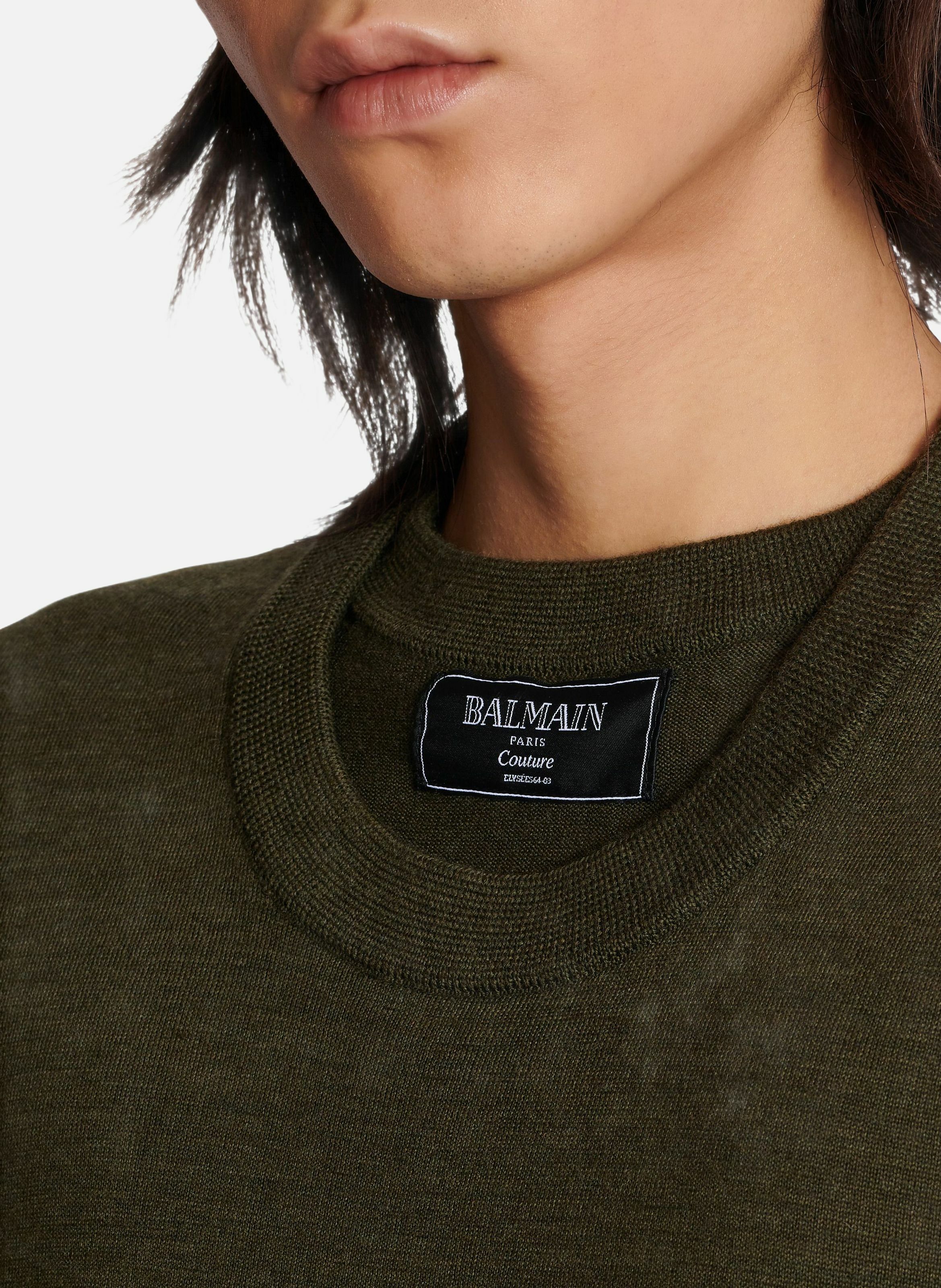 Pull en maille à double col BALMAIN Vert