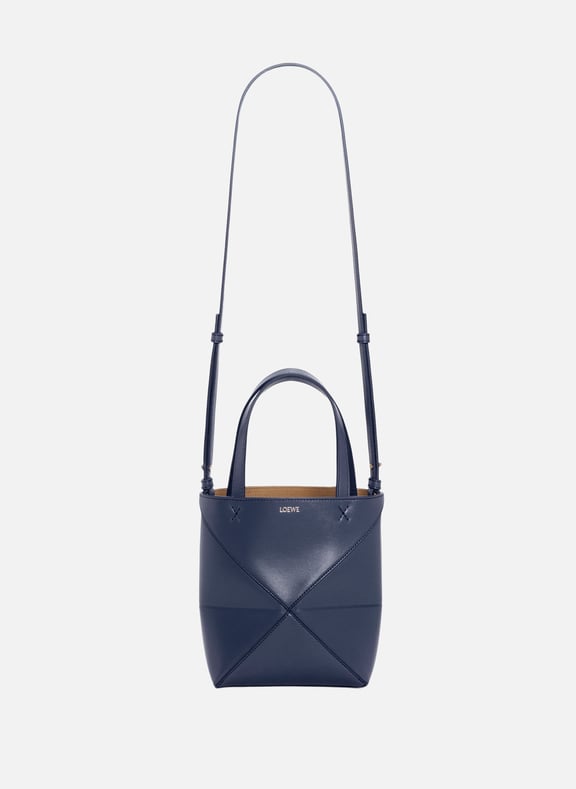 Mini Puzzle Fold Glossy Calf Leather Tote Blue by LOEWE LOEWE Mini Puzzle Fold Glossy Calf Leather Tote Blue