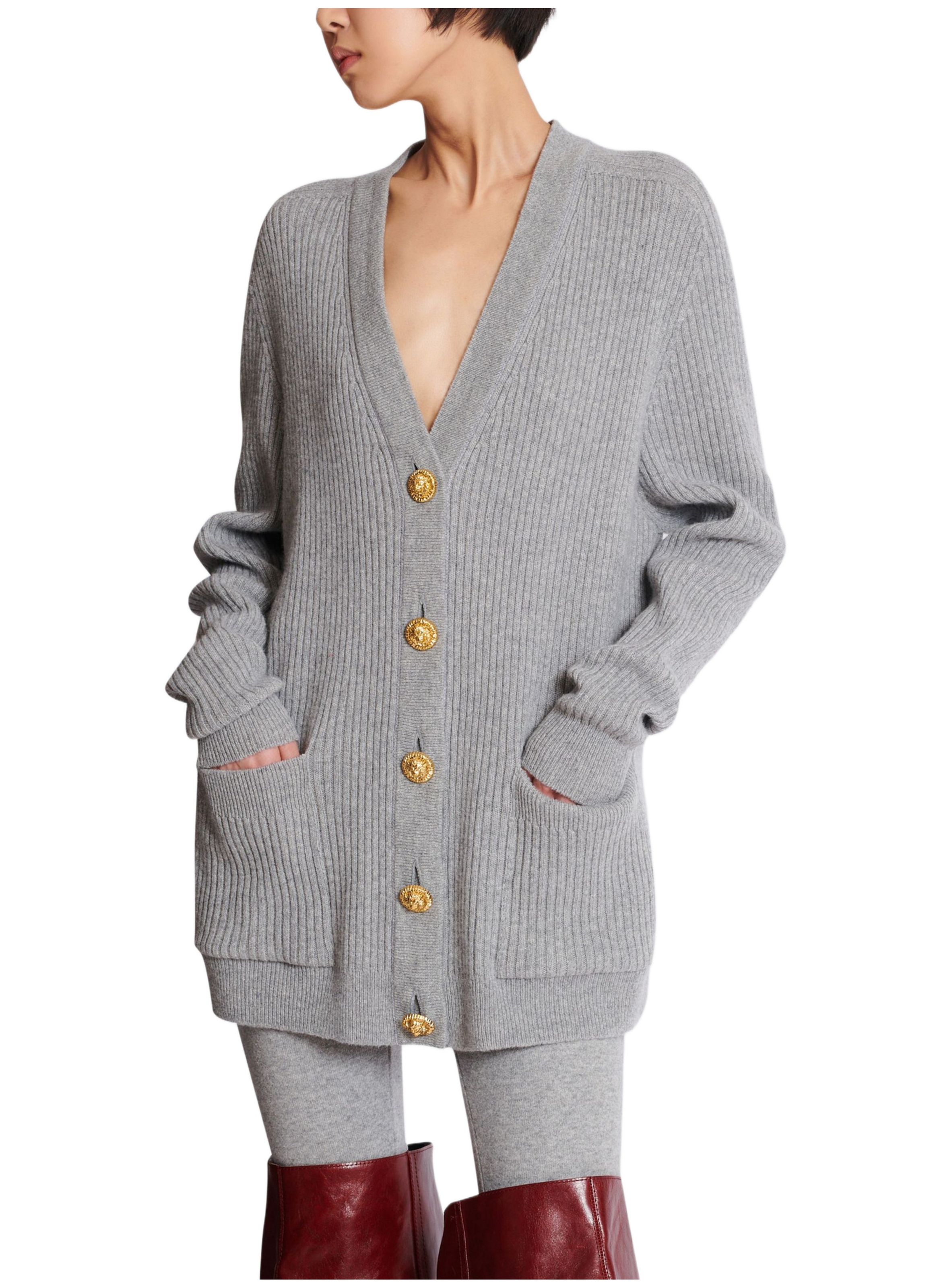 Cardigan boutonné en cachemire BALMAIN Gris