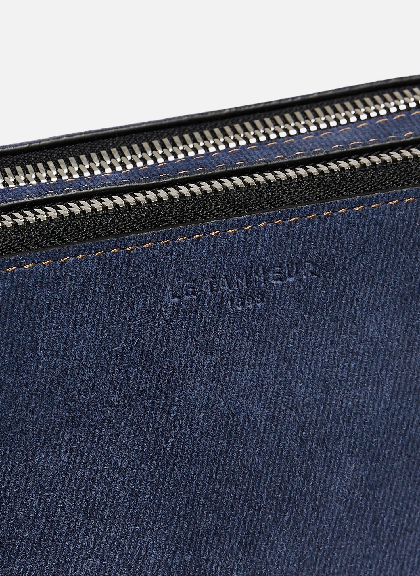 Petite sacoche 2 compartiments emile en cuir suède effet denim LE TANNEUR Noir