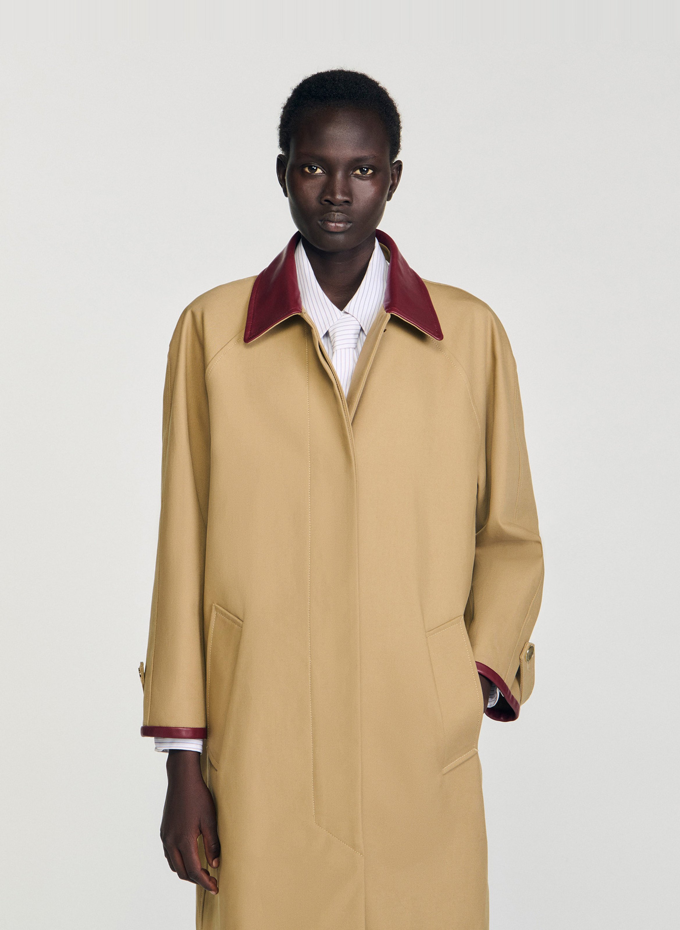 Trench droit col classique en coton SANDRO Beige