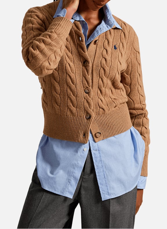 Cardigan col rond en laine et cachemire Marron by POLO RALPH LAUREN POLO RALPH LAUREN Cardigan col rond en laine et cachemire Marron