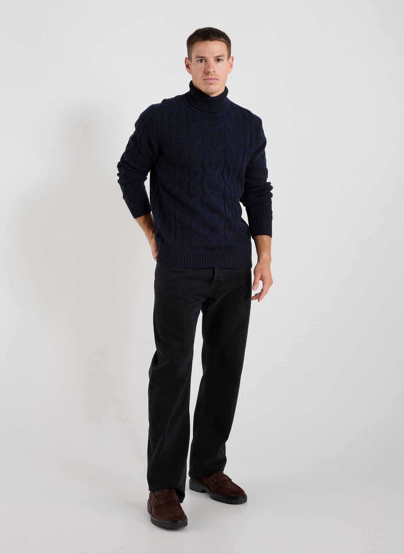 Pull col roulé en laine et cachemire HACKETT Bleu