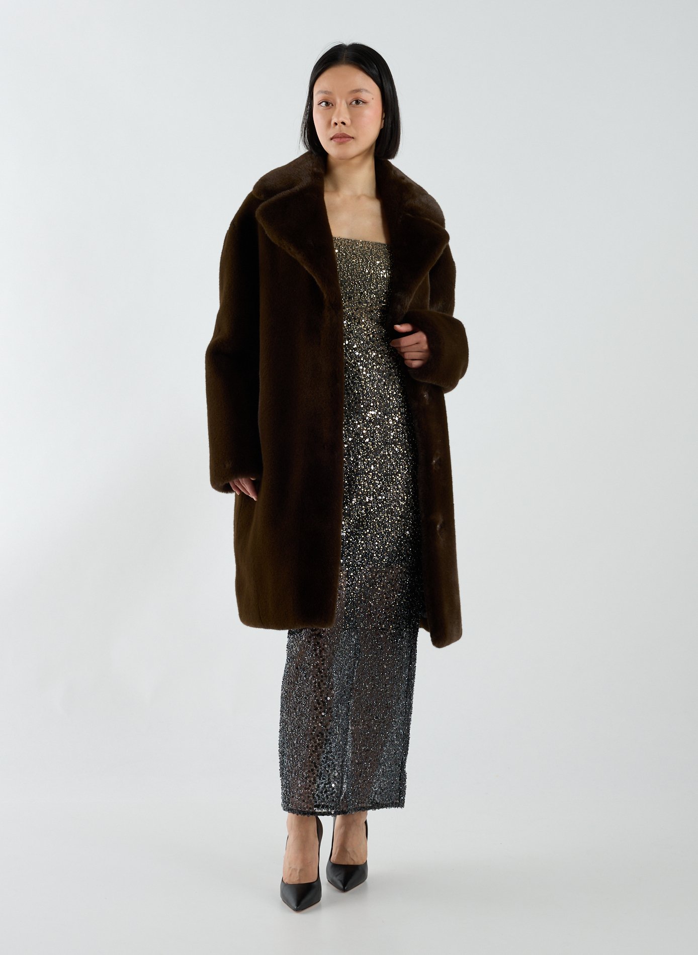 Camille Cocoon faux fur coat STAND STUDIO Brown