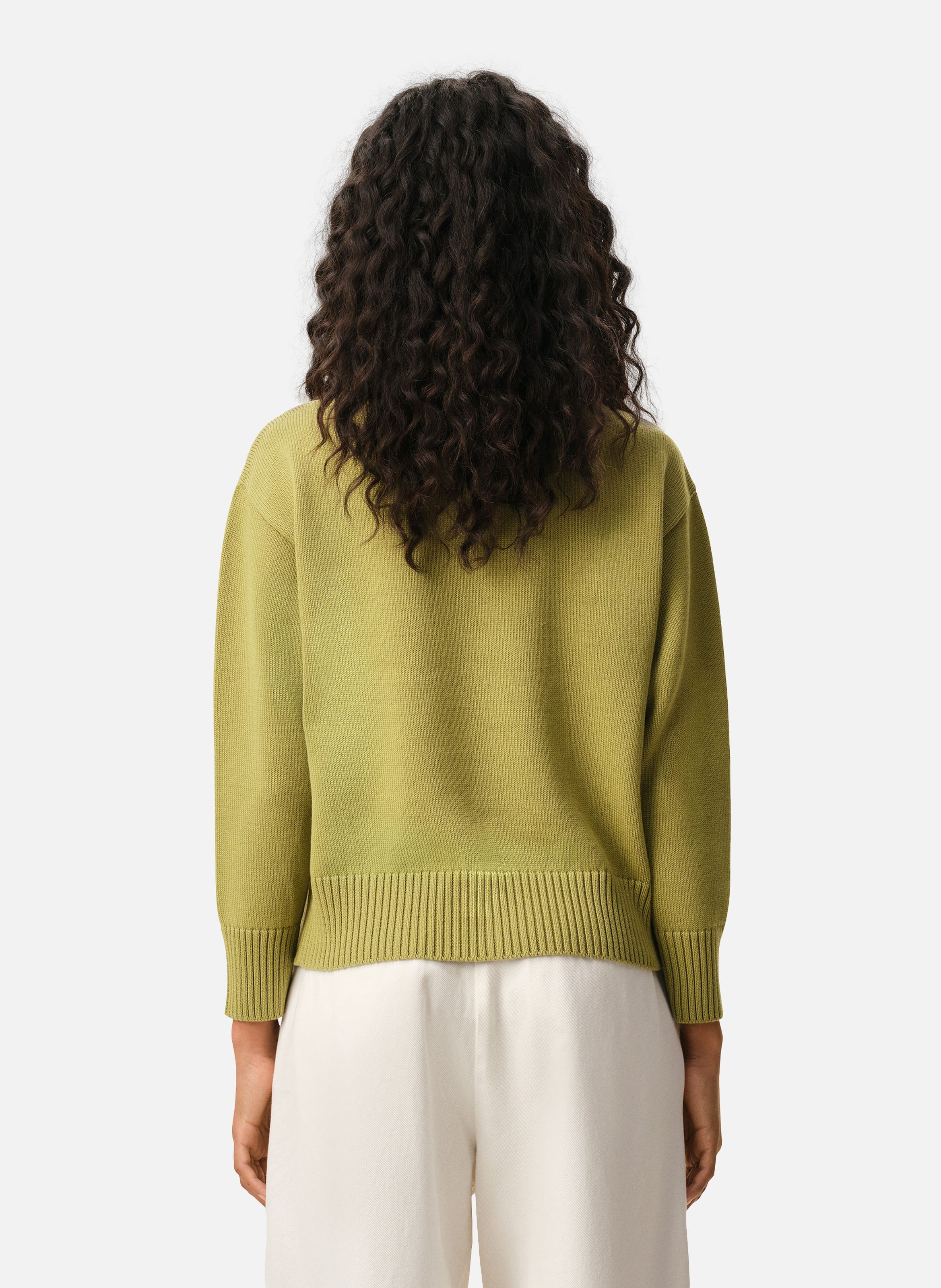 Pull col rond ami de coeur unisexe en laine et coton AMI PARIS Vert