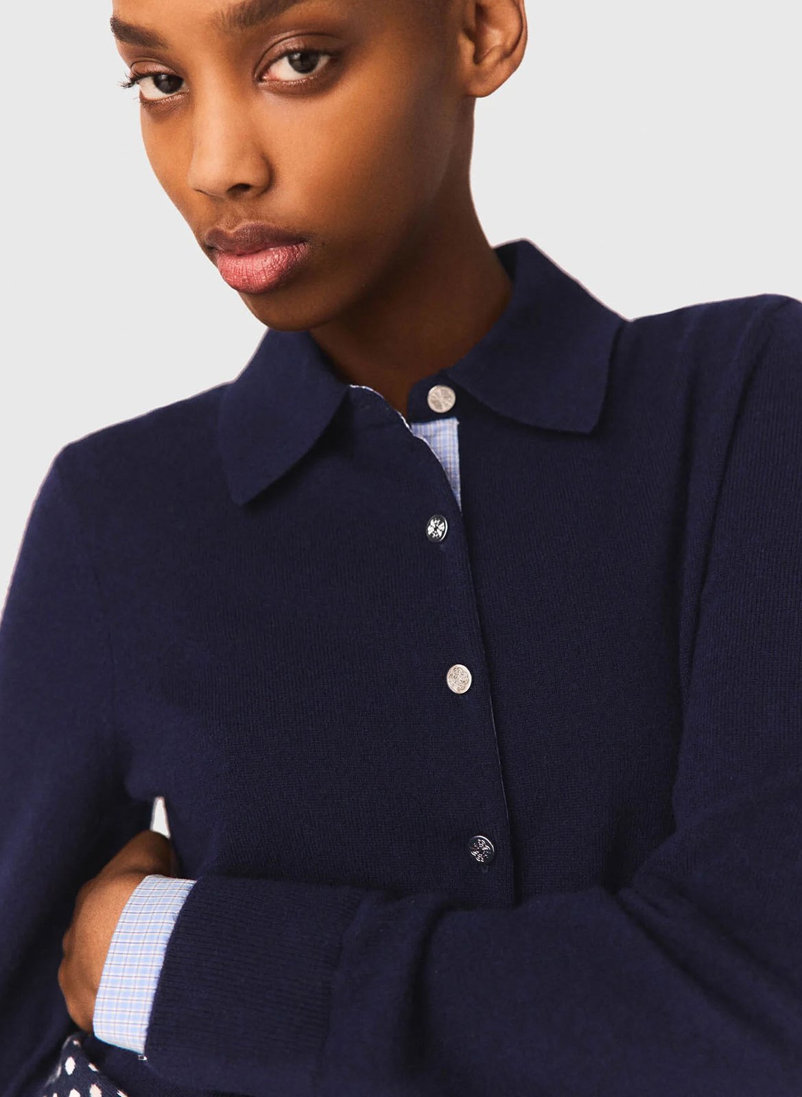 Cardigan droit col classique en laine et cachemire MAJE Bleu