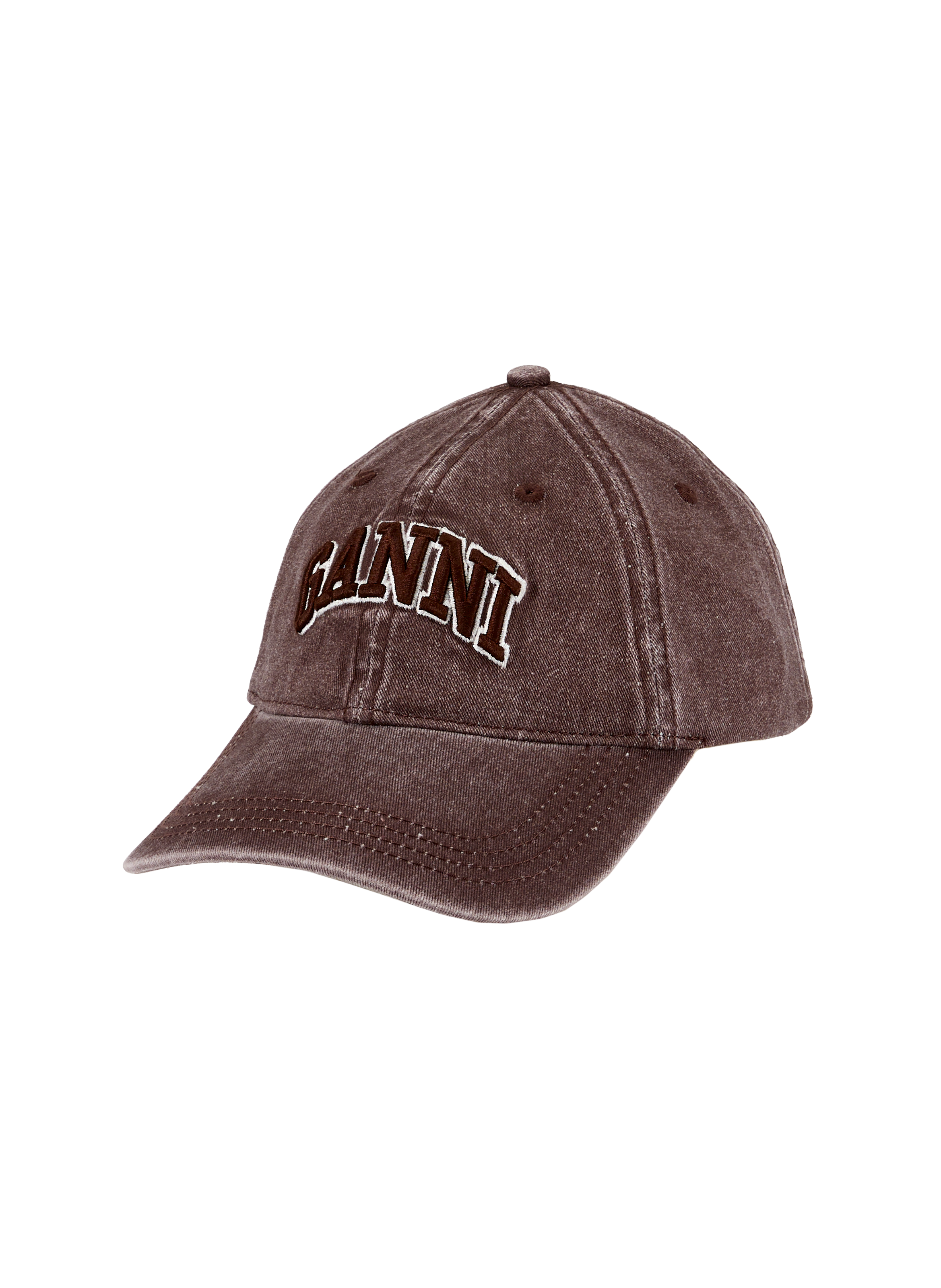 Washed-out cap with cotton embroidery details GANNI Brown