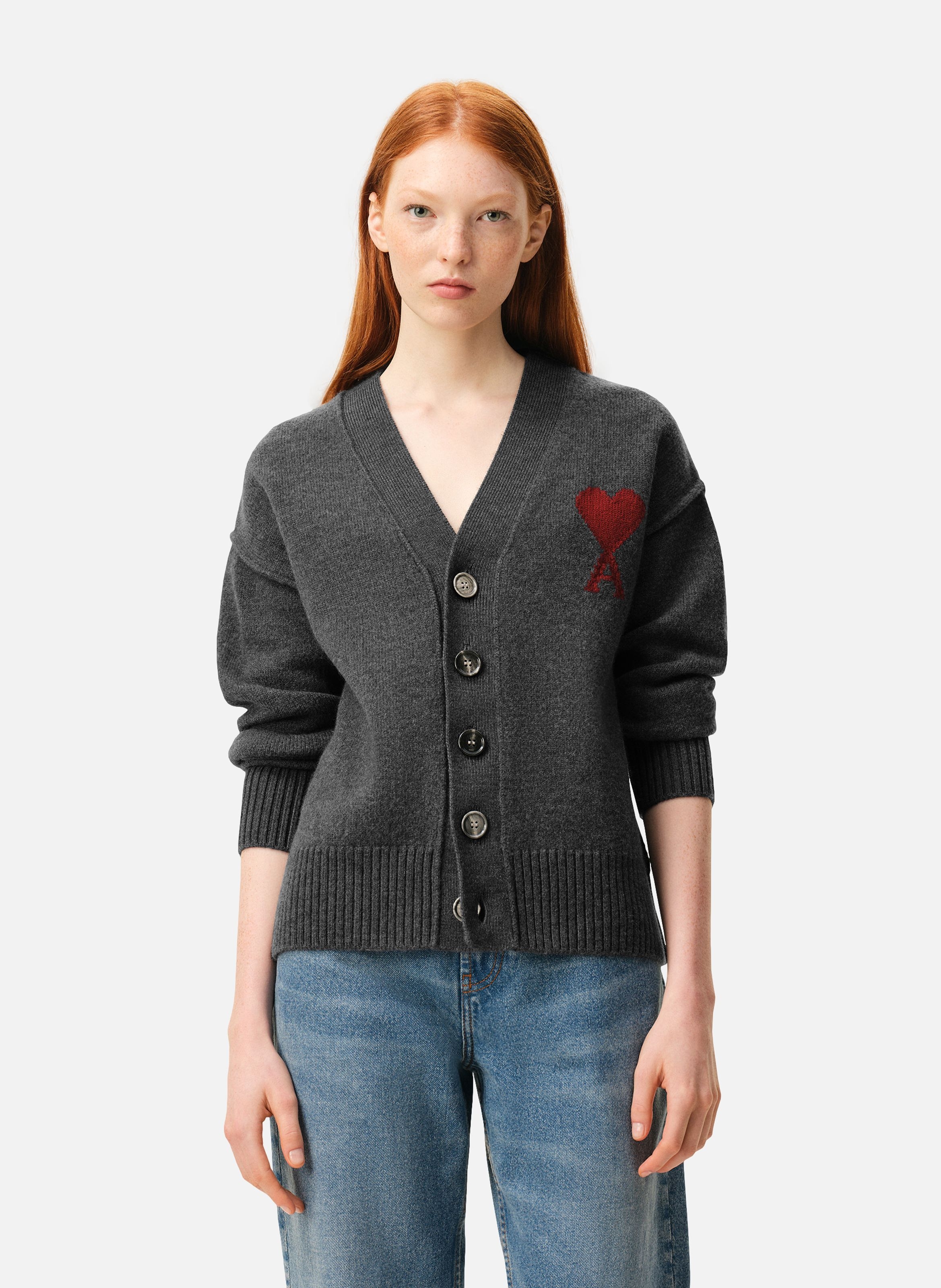 Cardigan Ami De Coeur En Laine unisexe AMI PARIS Gris