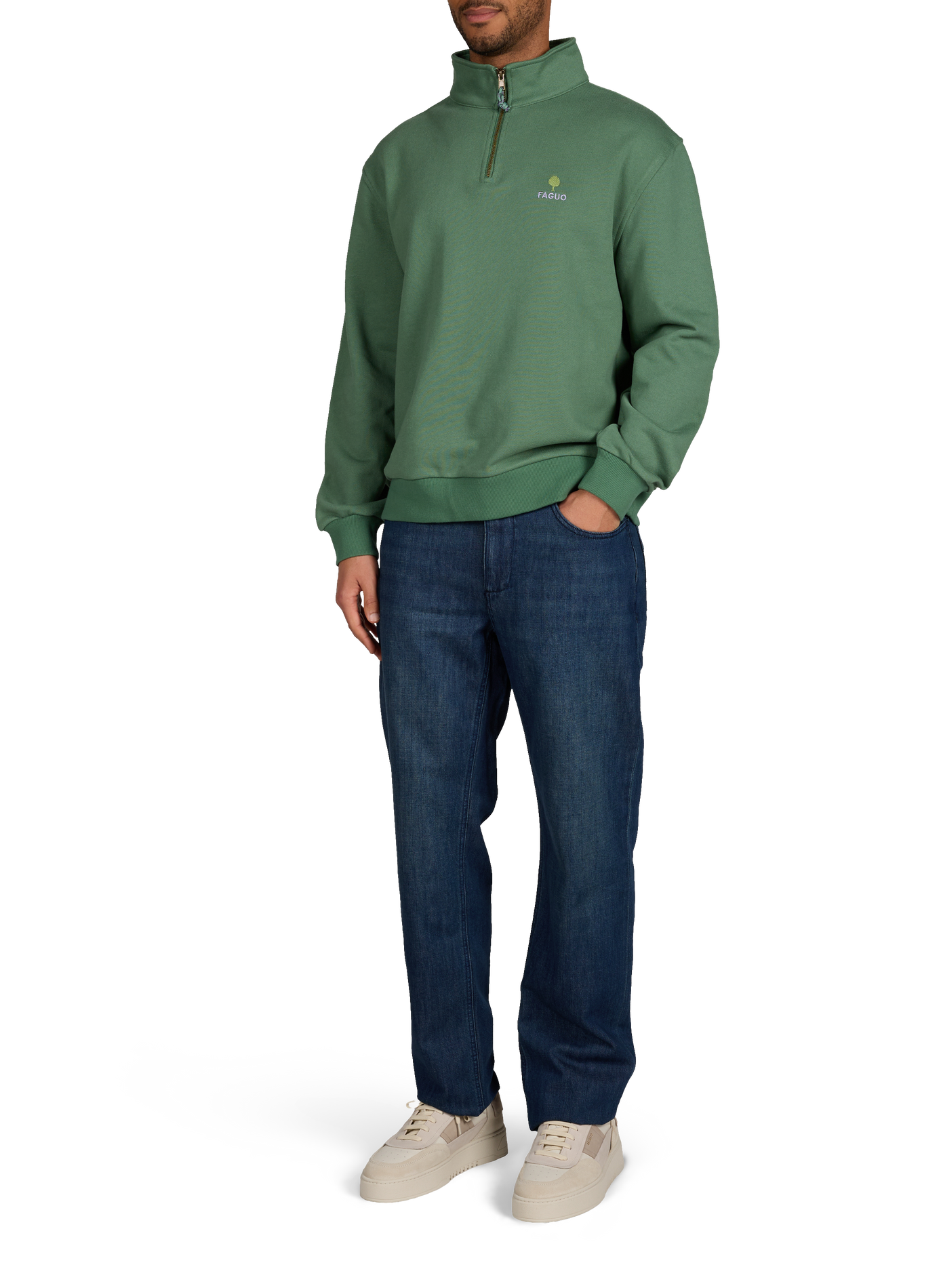Amboise high-neck cotton blend sweatshirt FAGUO Green