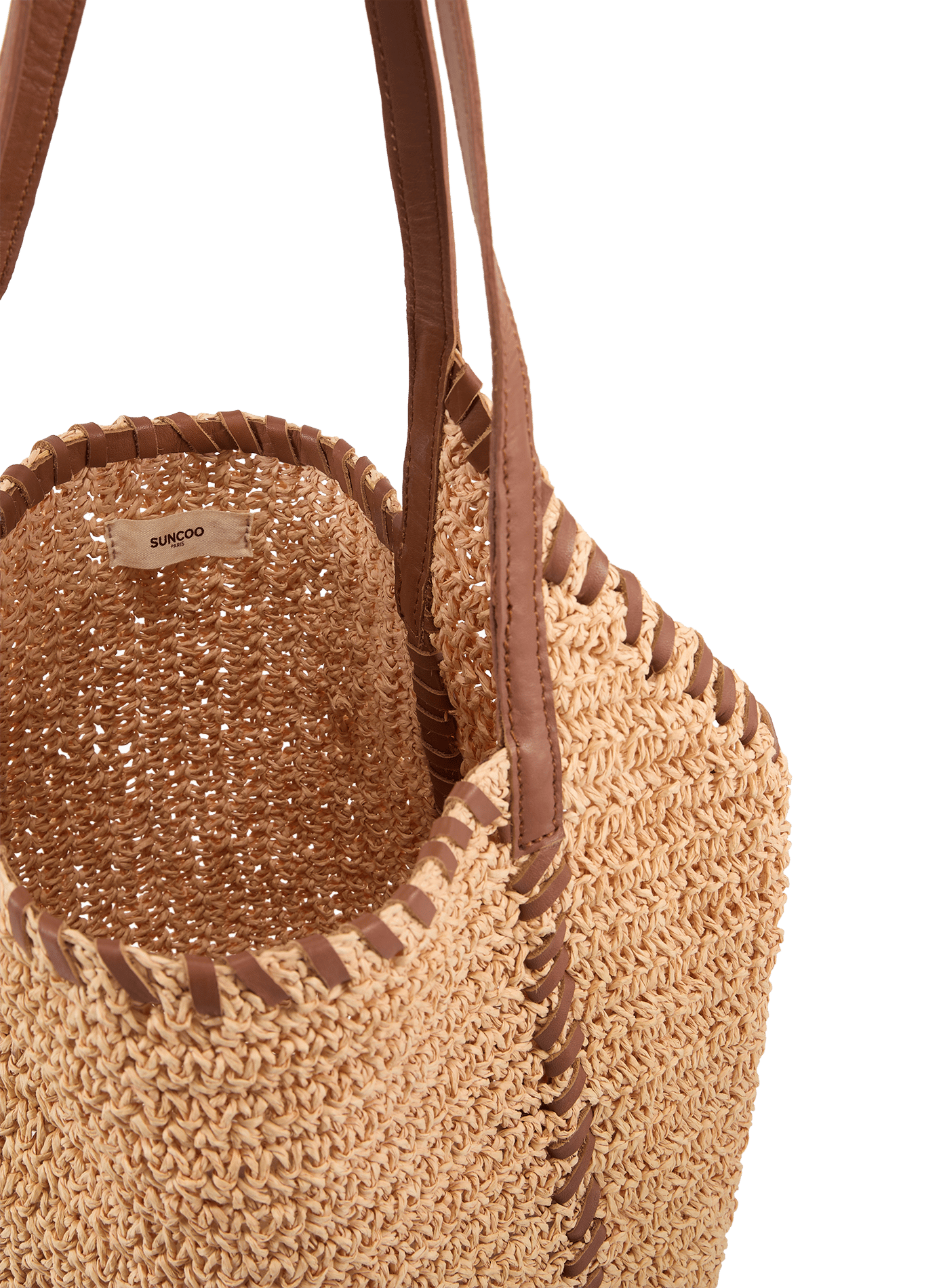 Sac épaule Amesi en raphia et cuir SUNCOO Marron