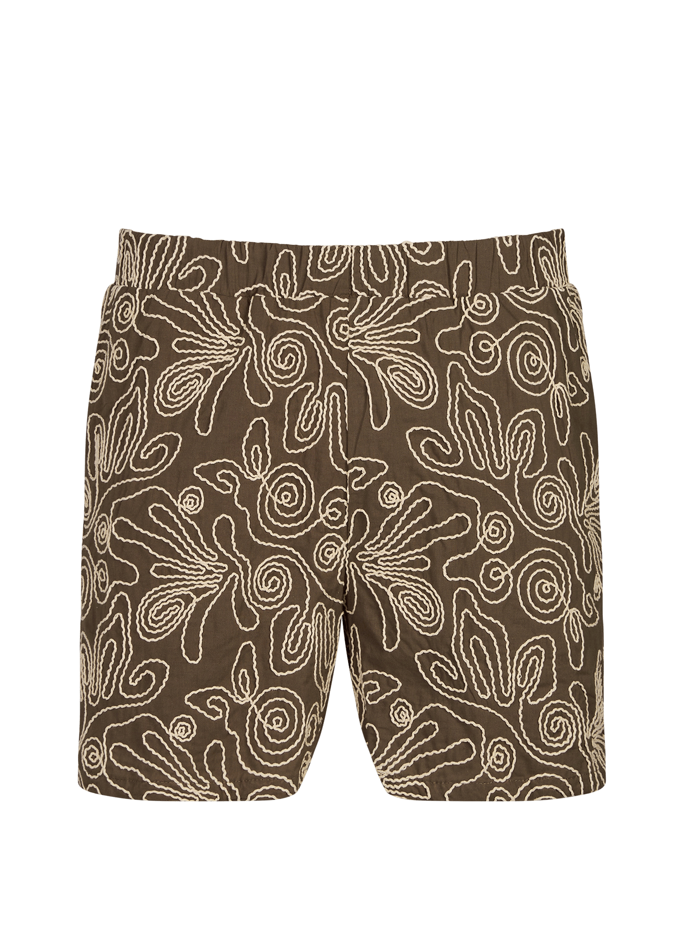 Embroidered cotton shorts with elastic waistband OBJECT Brown