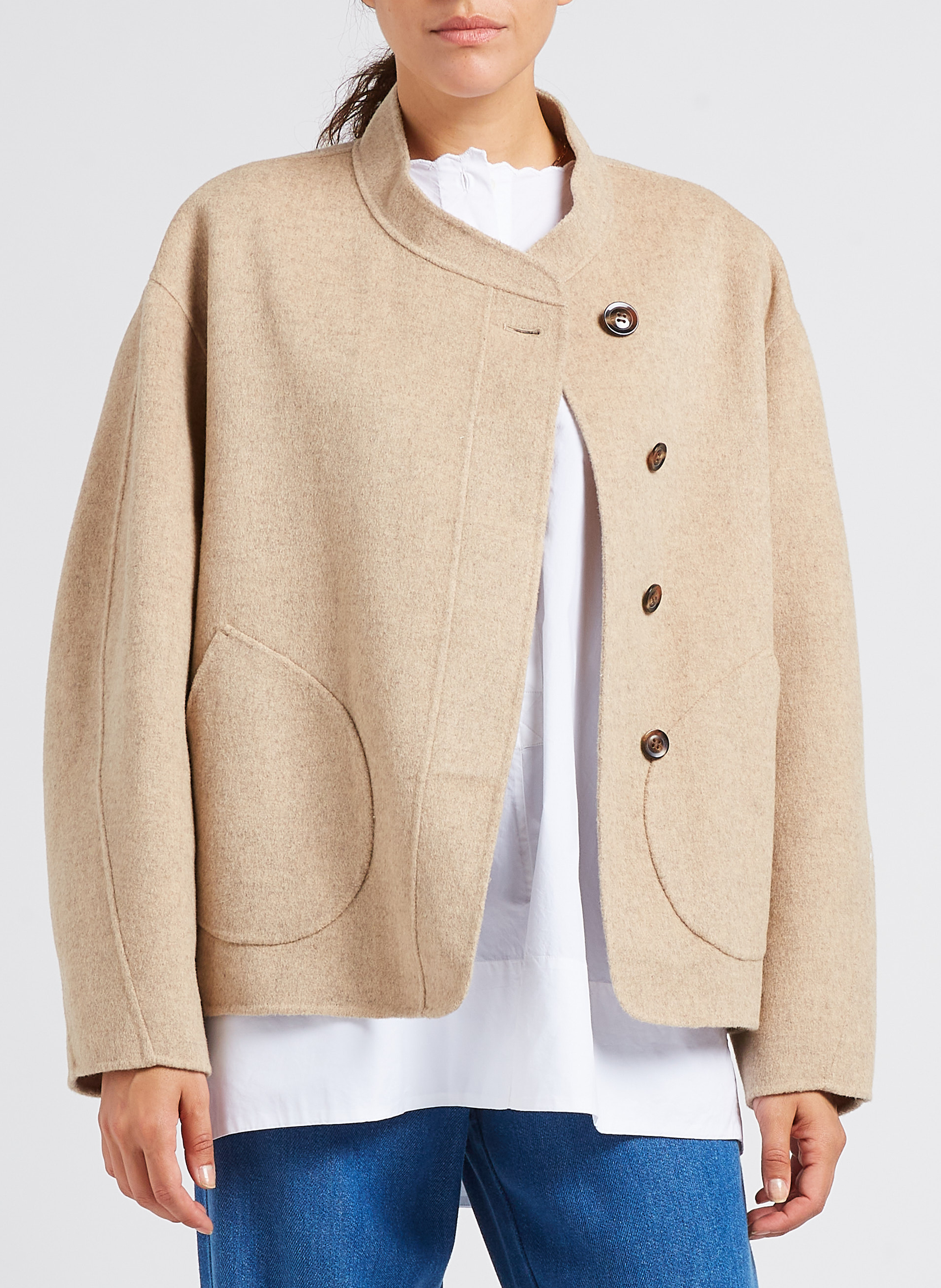Manteau col rond en laine mélangée windsor SOEUR Beige