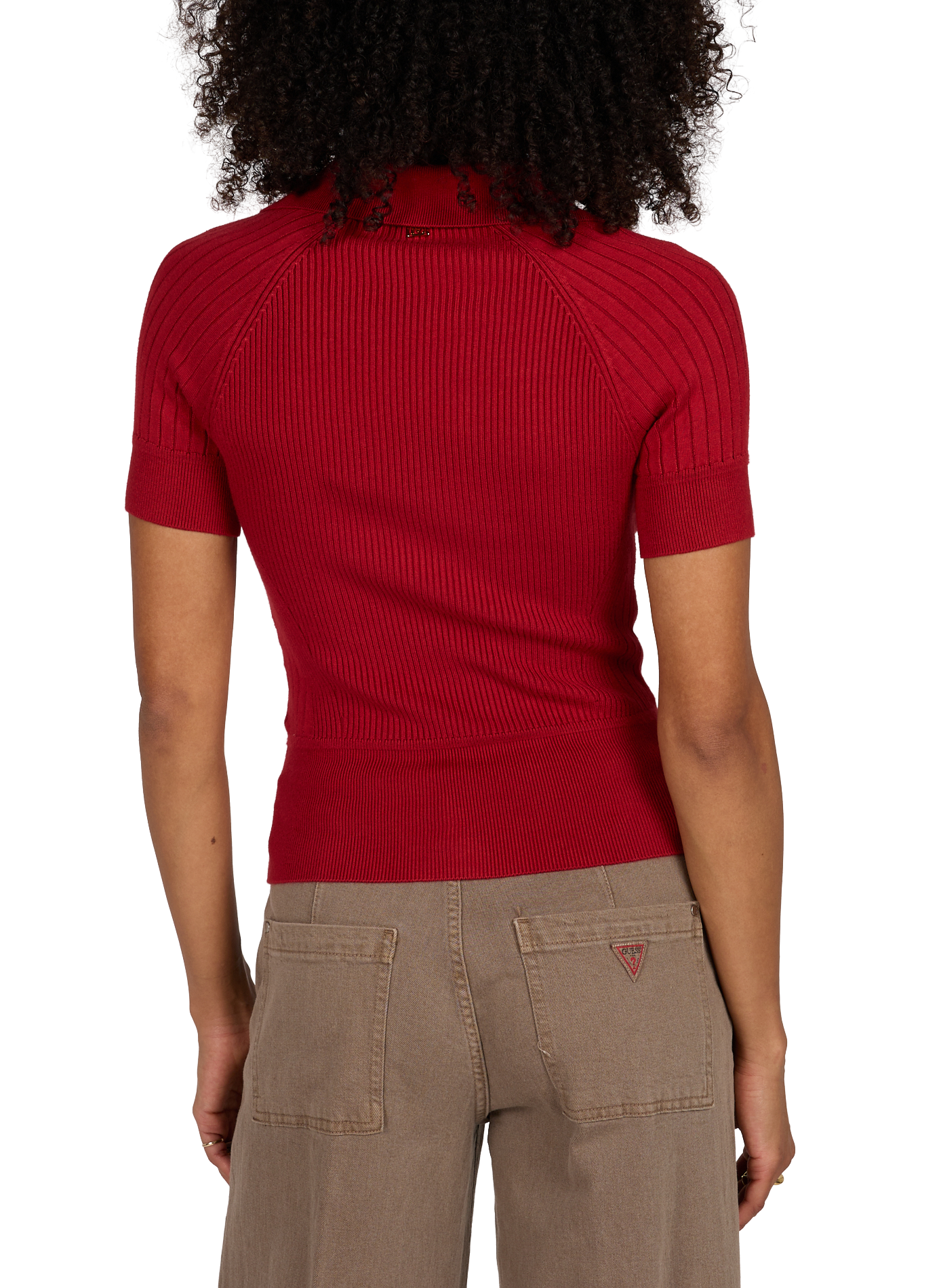 Polo mit V-Ausschnitt aus Rippenstrick GUESS Rot