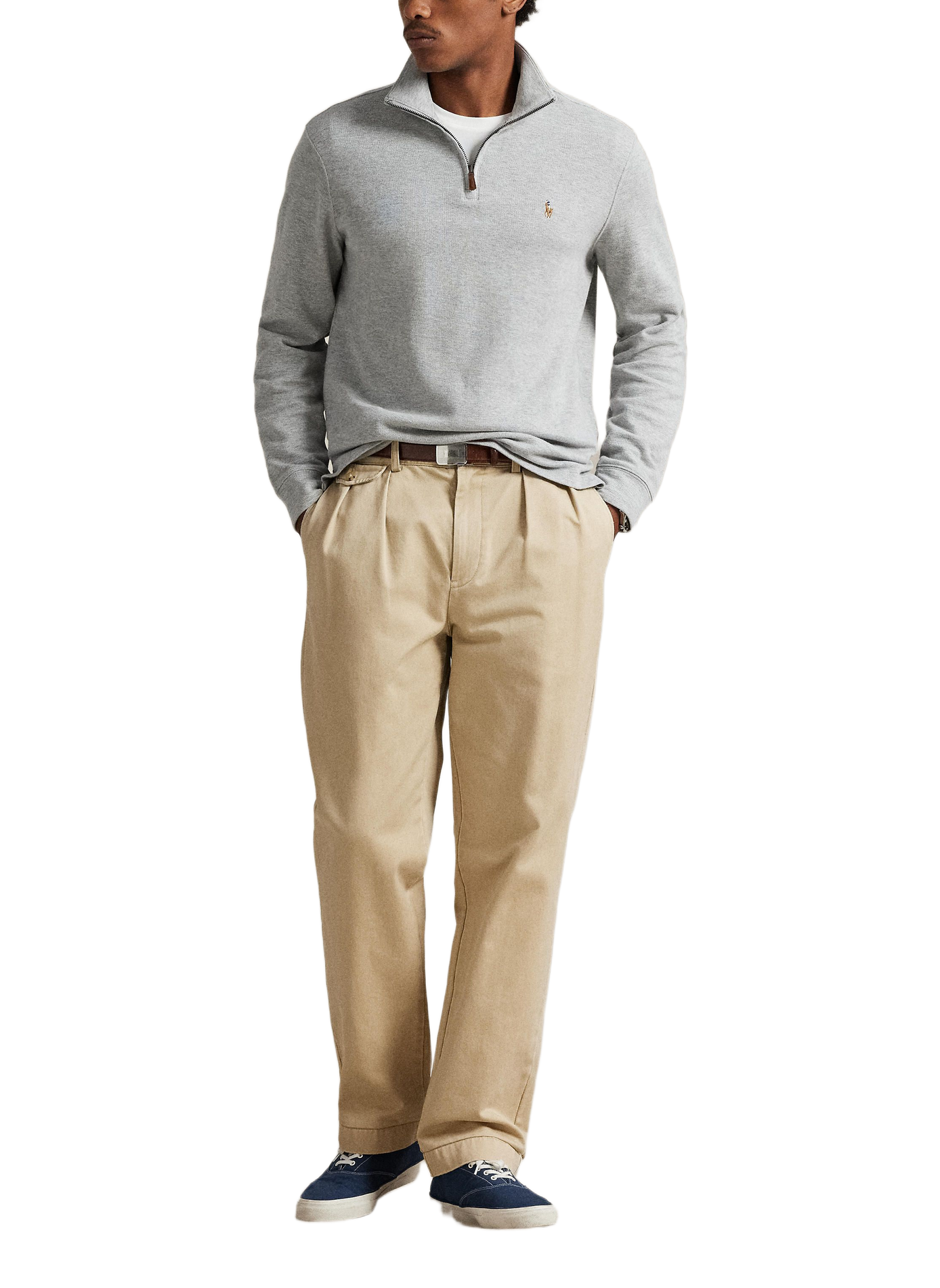 Straight neck high collar cotton sweater | Grey POLO RALPH LAUREN Men