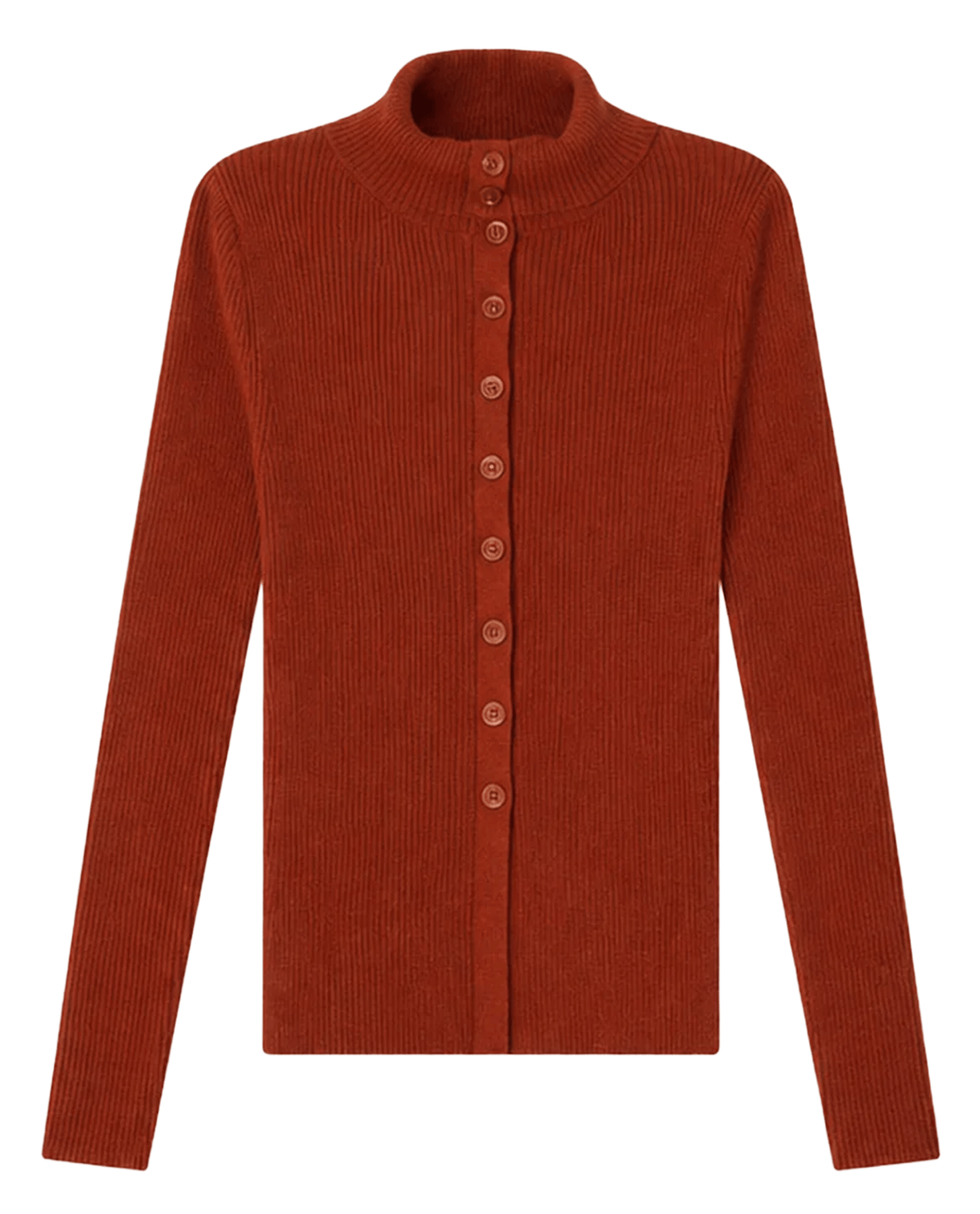 Gilet cintré col montant en laine mérinos côtelée shimoteka SESSUN Rouge