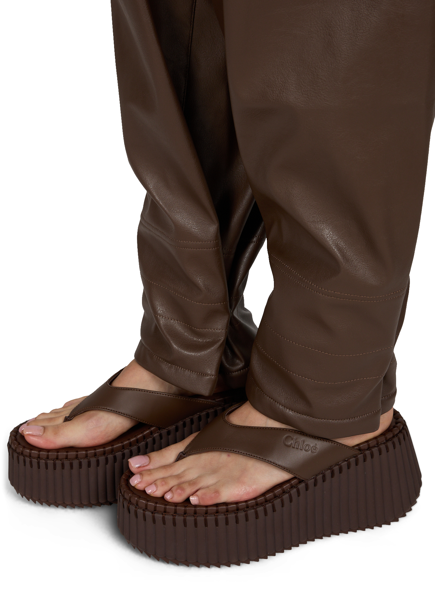 Tongs compensées en cuir  CHLOÉ Marron