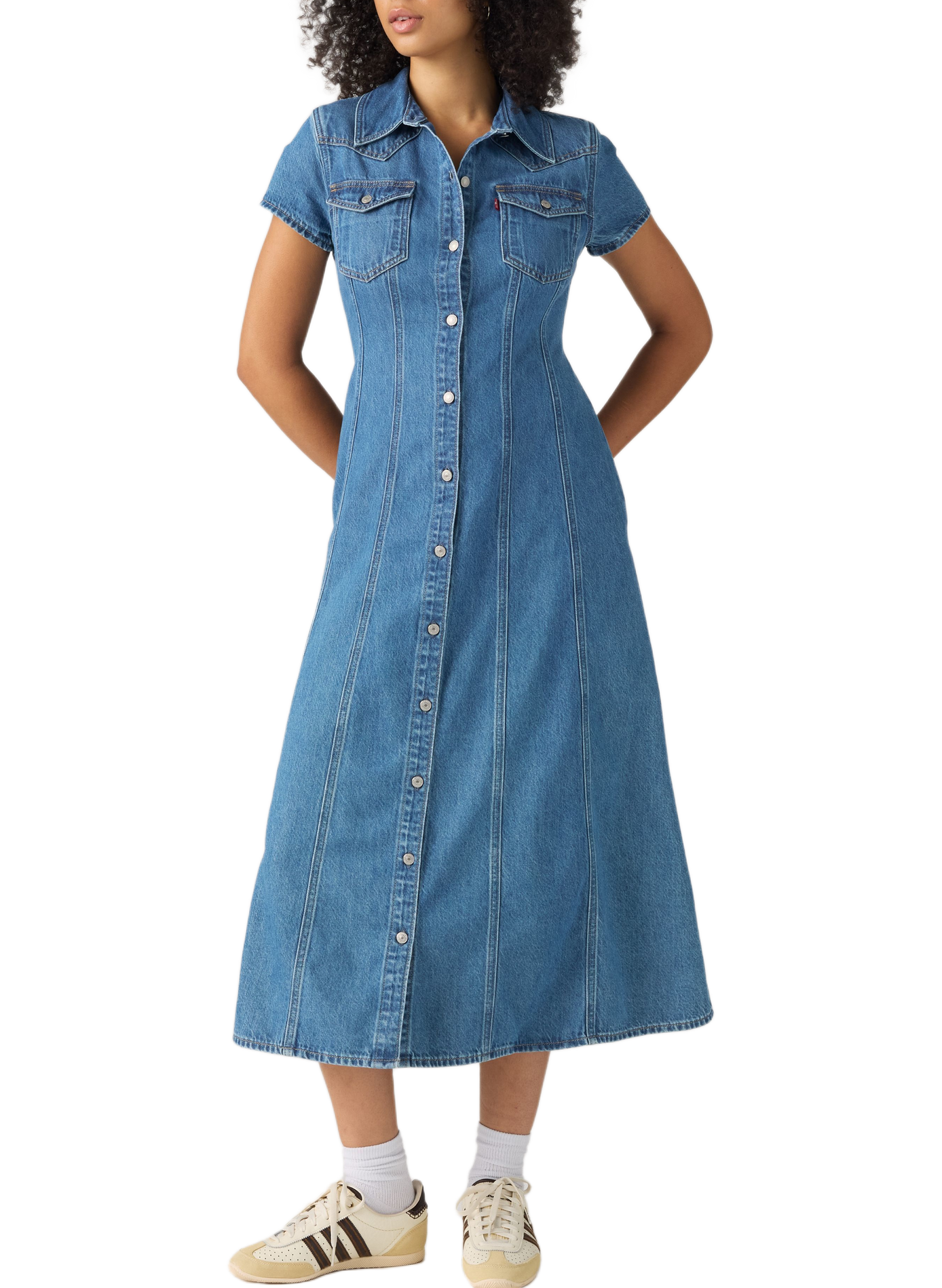 Midi-Jeanskleid aus Baumwolle mit klassischem Kragen LEVI'S Blau