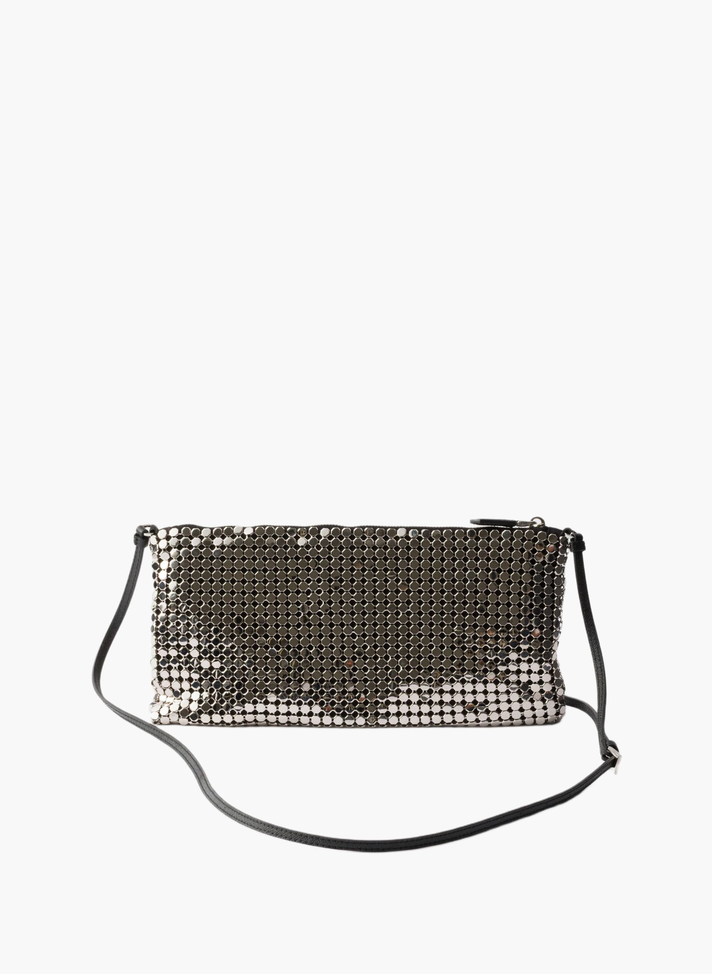 Petit sac à bandoulière en satin et maille métalli PRADA Argent
