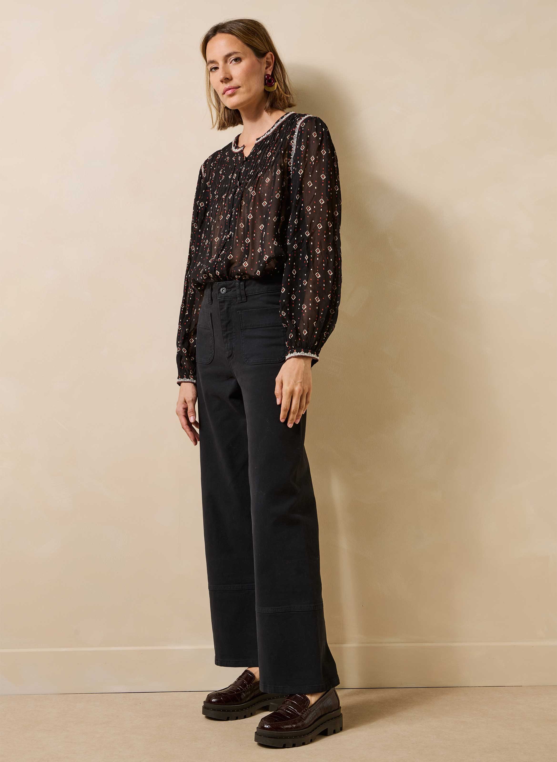 Rechte jeans met hoge taille van een biologisch katoenmengsel LA FEE MARABOUTEE Zwart