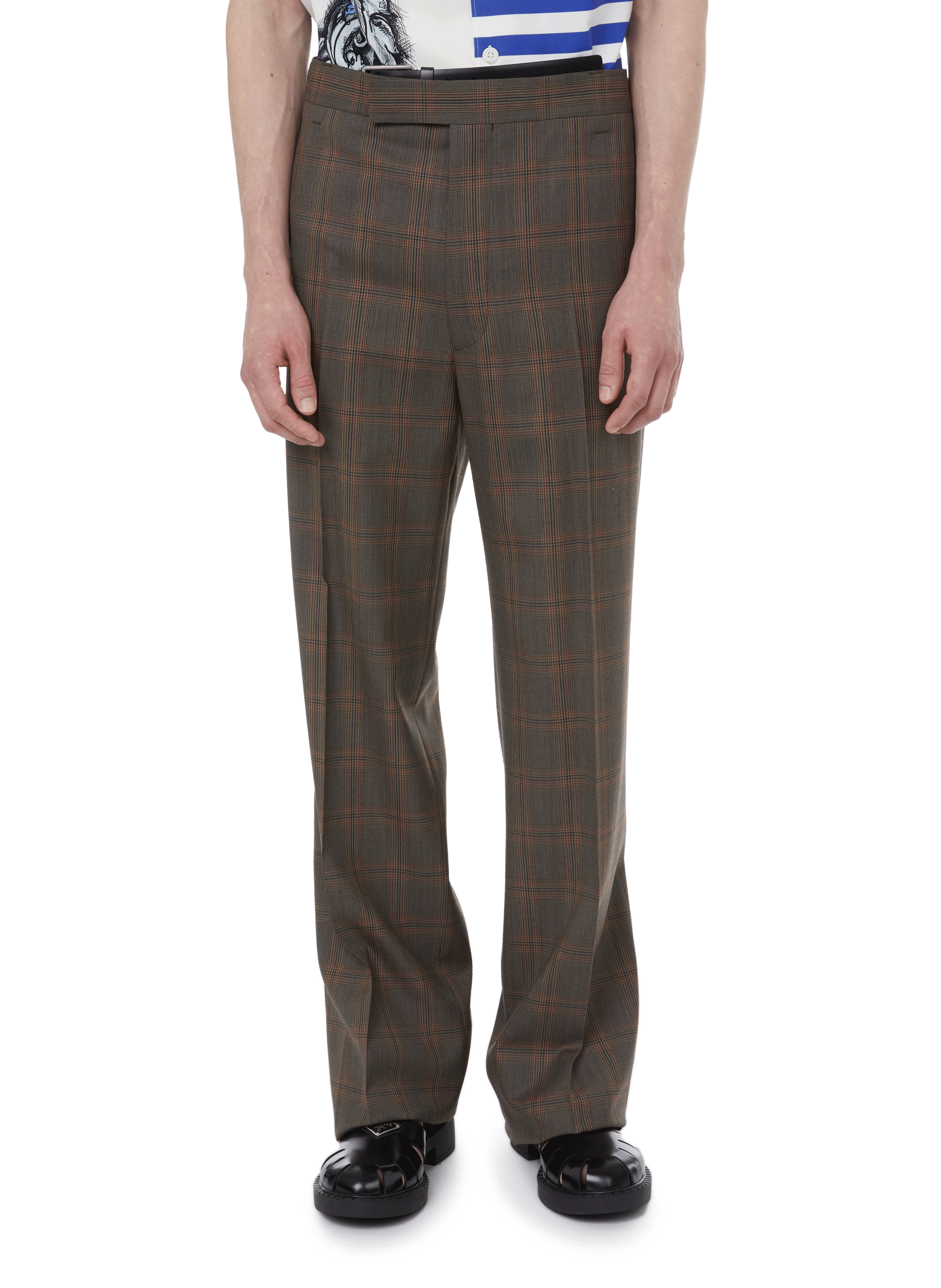 PRADA Prince of Wales check wool trousers Brown