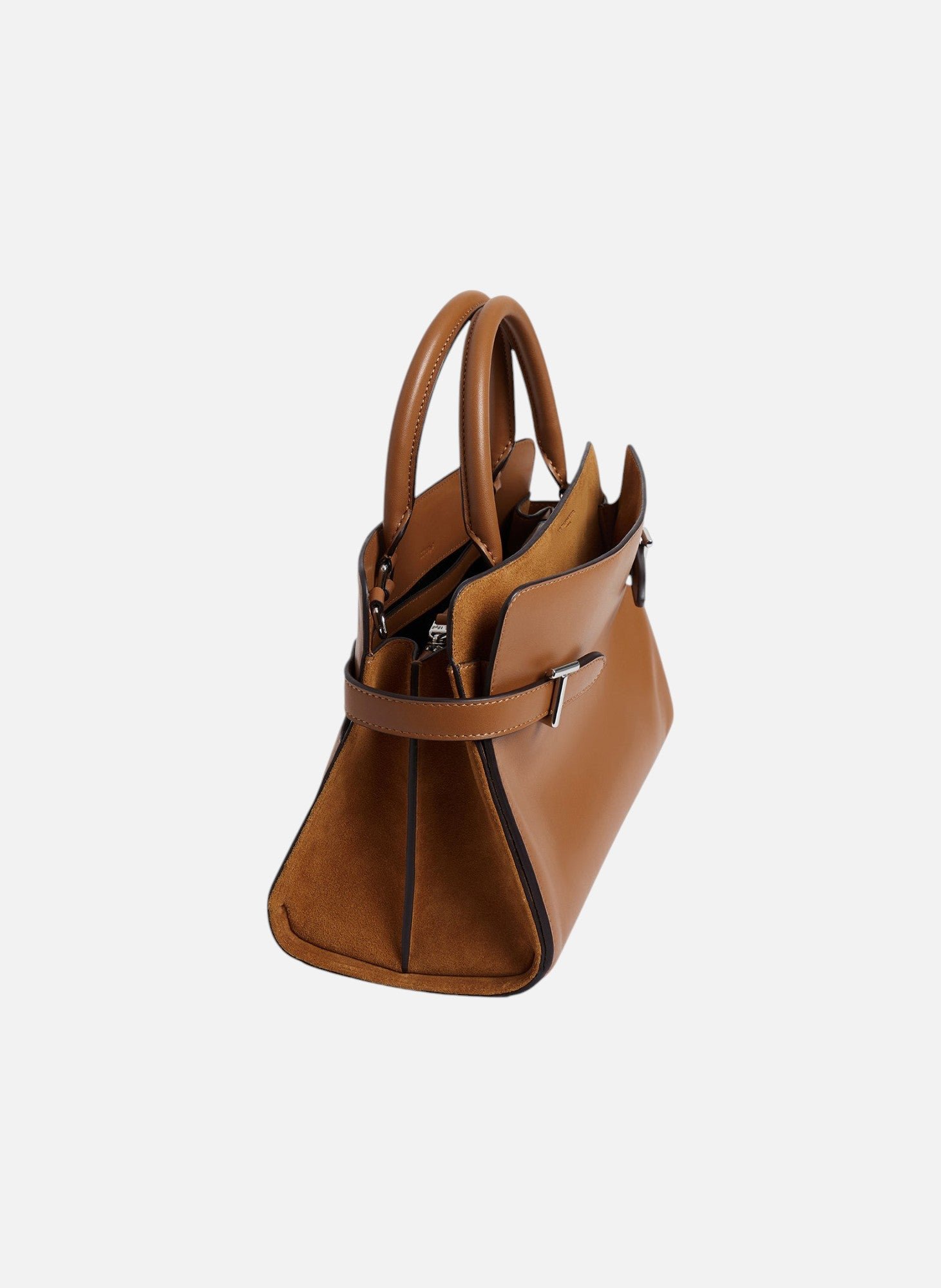 Sac à main moyen modèle emie en cuir lisse et nubuck LE TANNEUR Marron