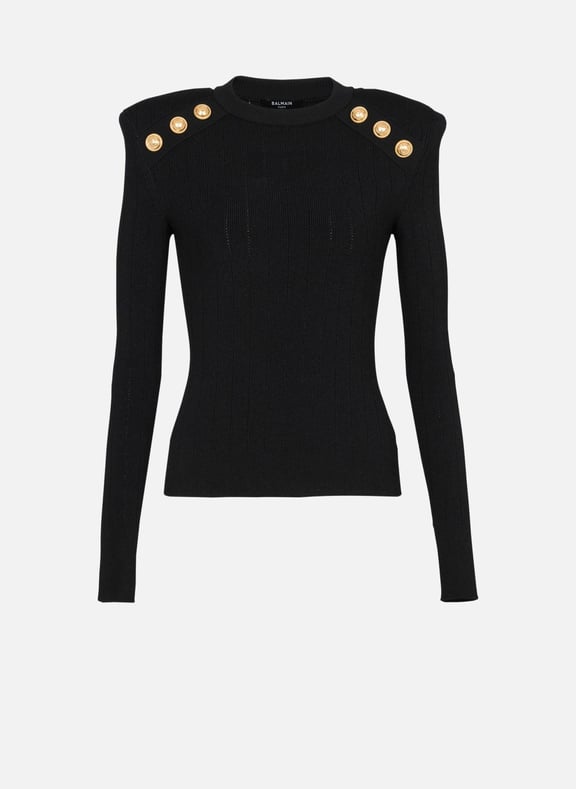 Pull en maille à boutons Noir by BALMAIN BALMAIN Pull en maille à boutons Noir