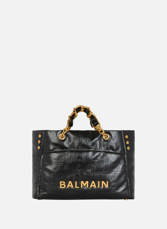Sac cabas 1945 soft en cuir froissé à monogramme pb Noir by BALMAIN BALMAIN Sac cabas 1945 soft en cuir froissé à monogramme pb Noir