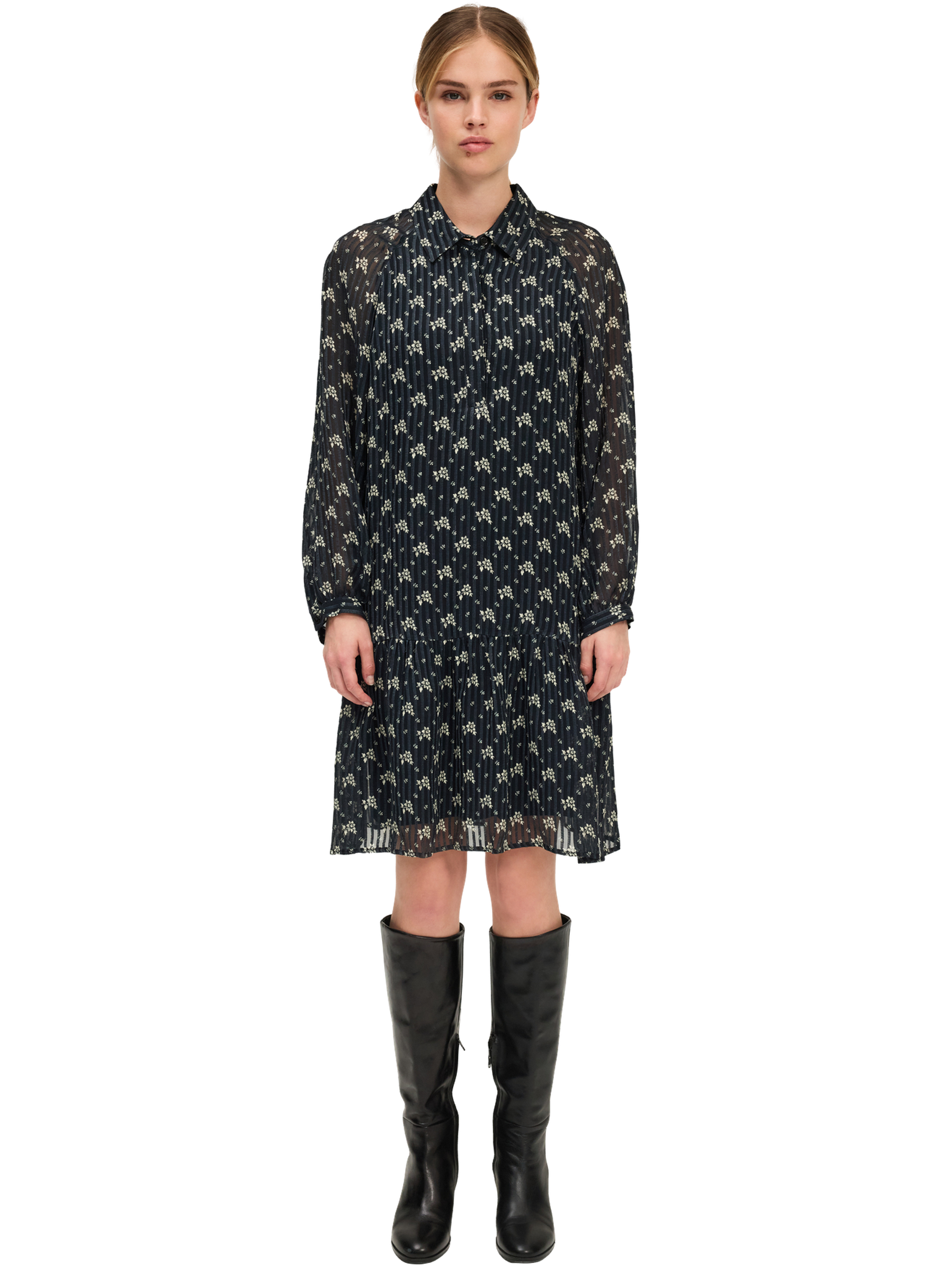 Robe imprimé jacquard et fleurs - lorie PABLO Bleu