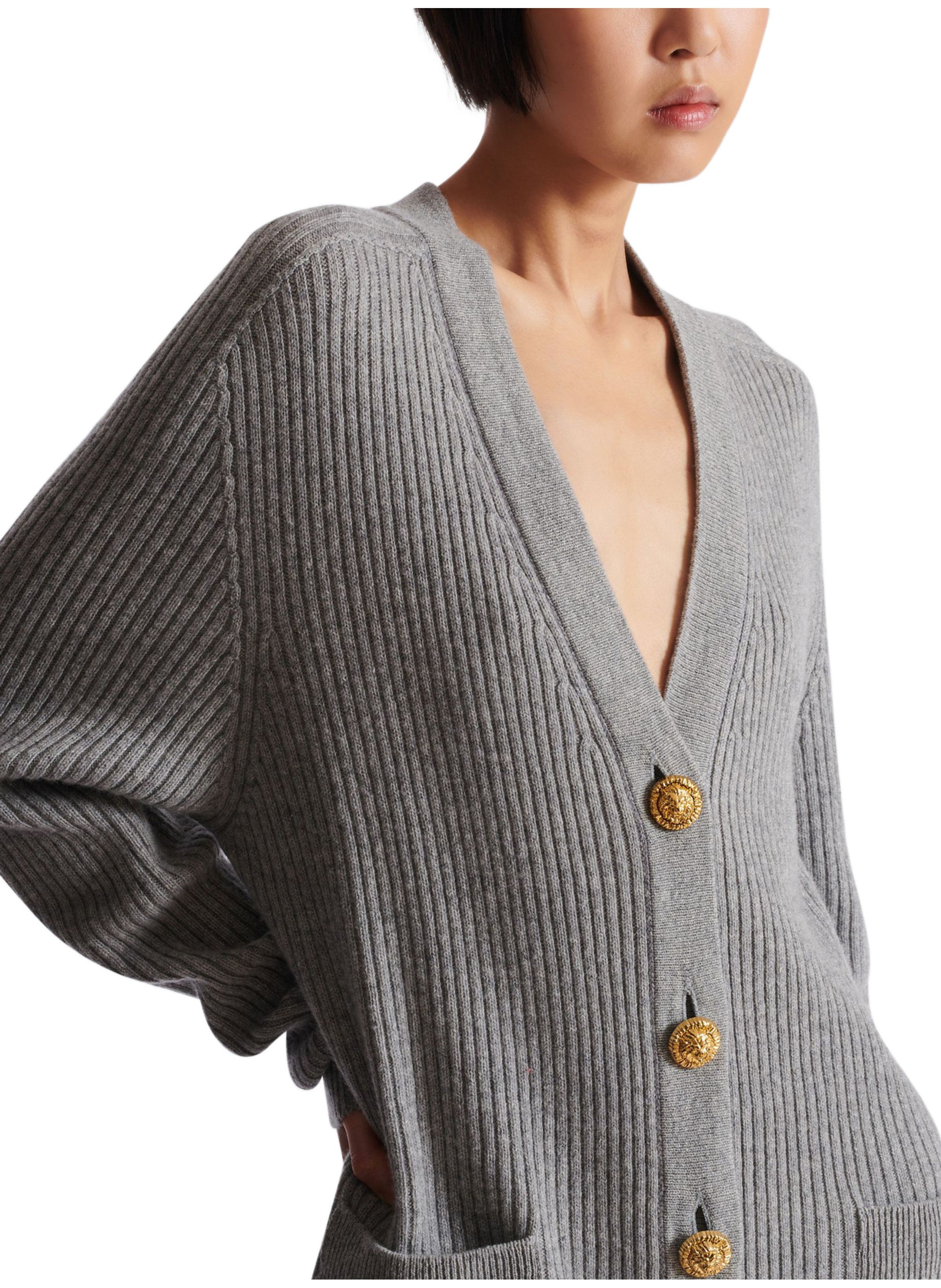 Cardigan boutonné en cachemire BALMAIN Gris
