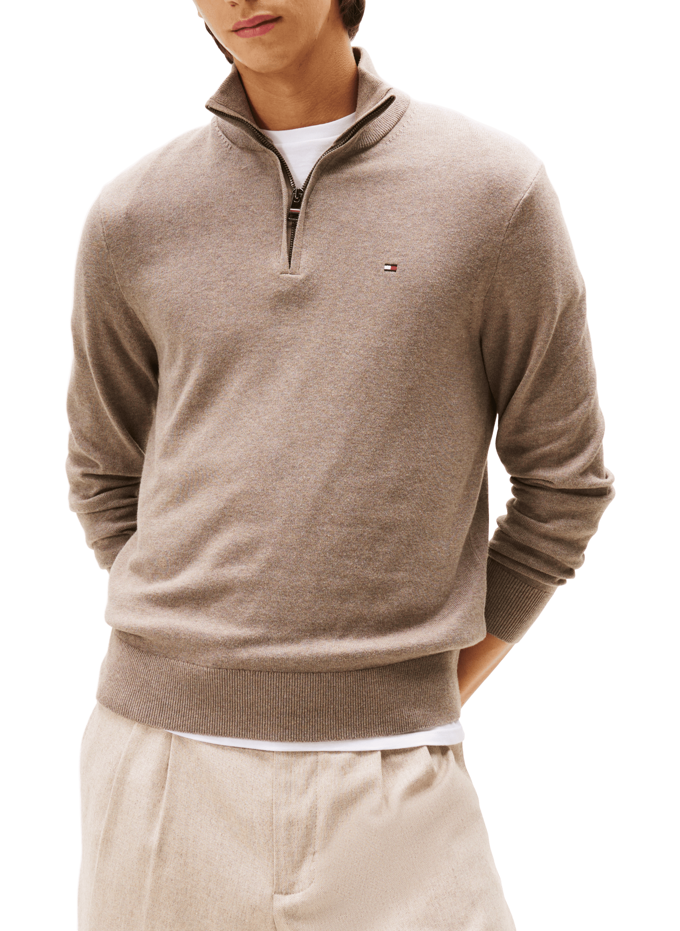 TOMMY HILFIGER Funnel neck half-zip jumper Brown