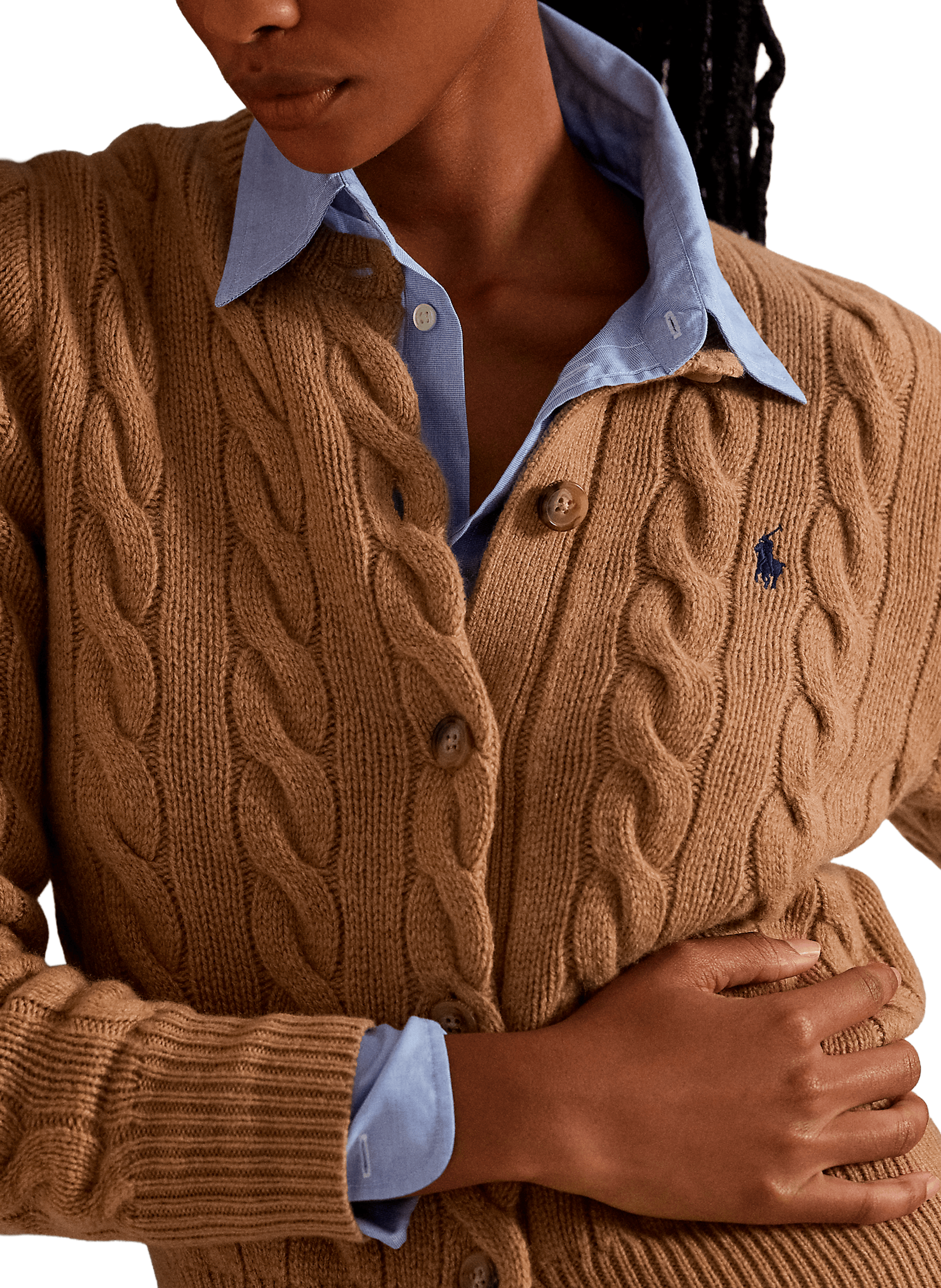 Cardigan col rond en laine et cachemire POLO RALPH LAUREN Marron