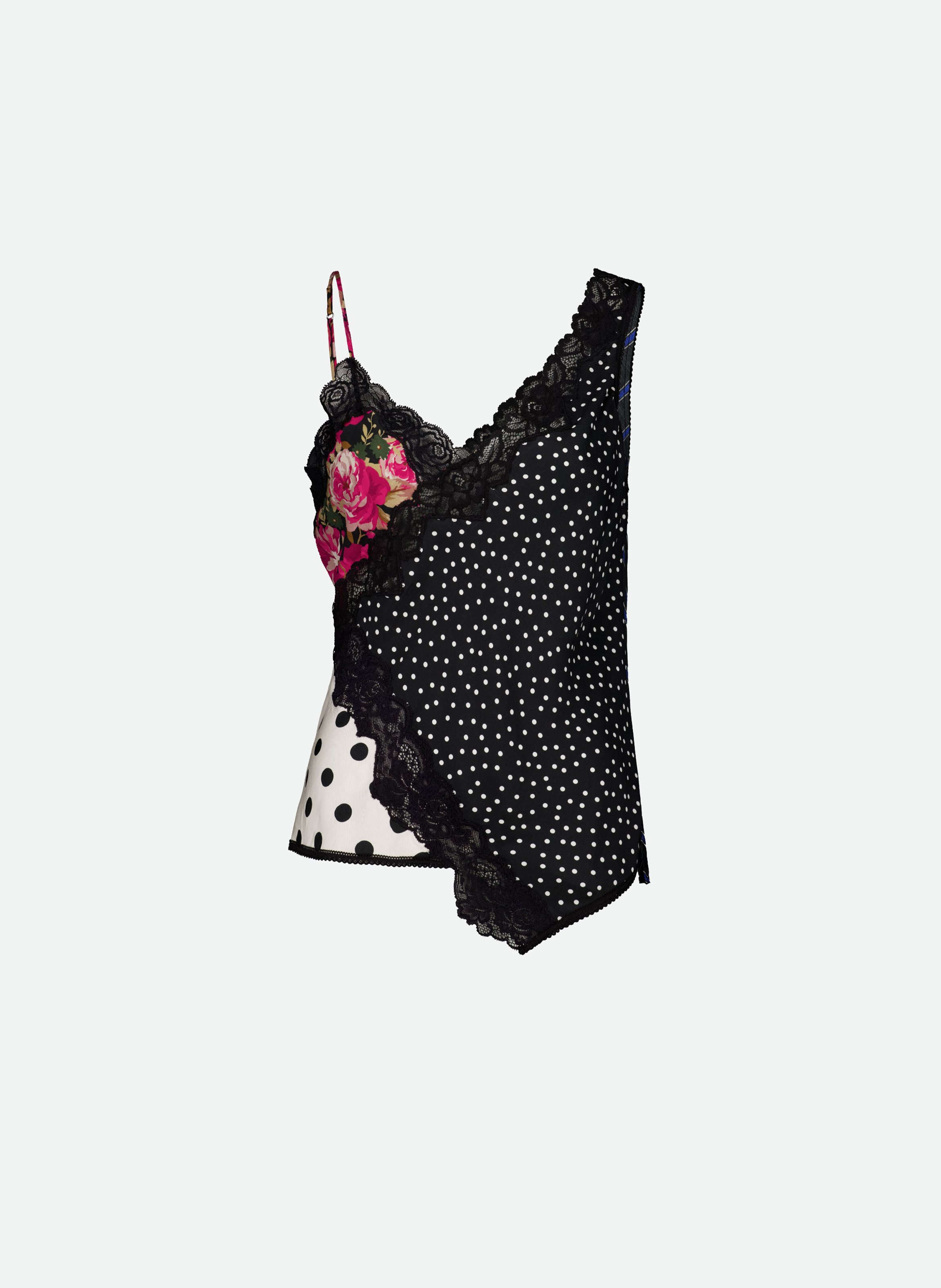 Top asymétrique en patchwork imprimé avec détails en dentelle VAILLANT Multicolore