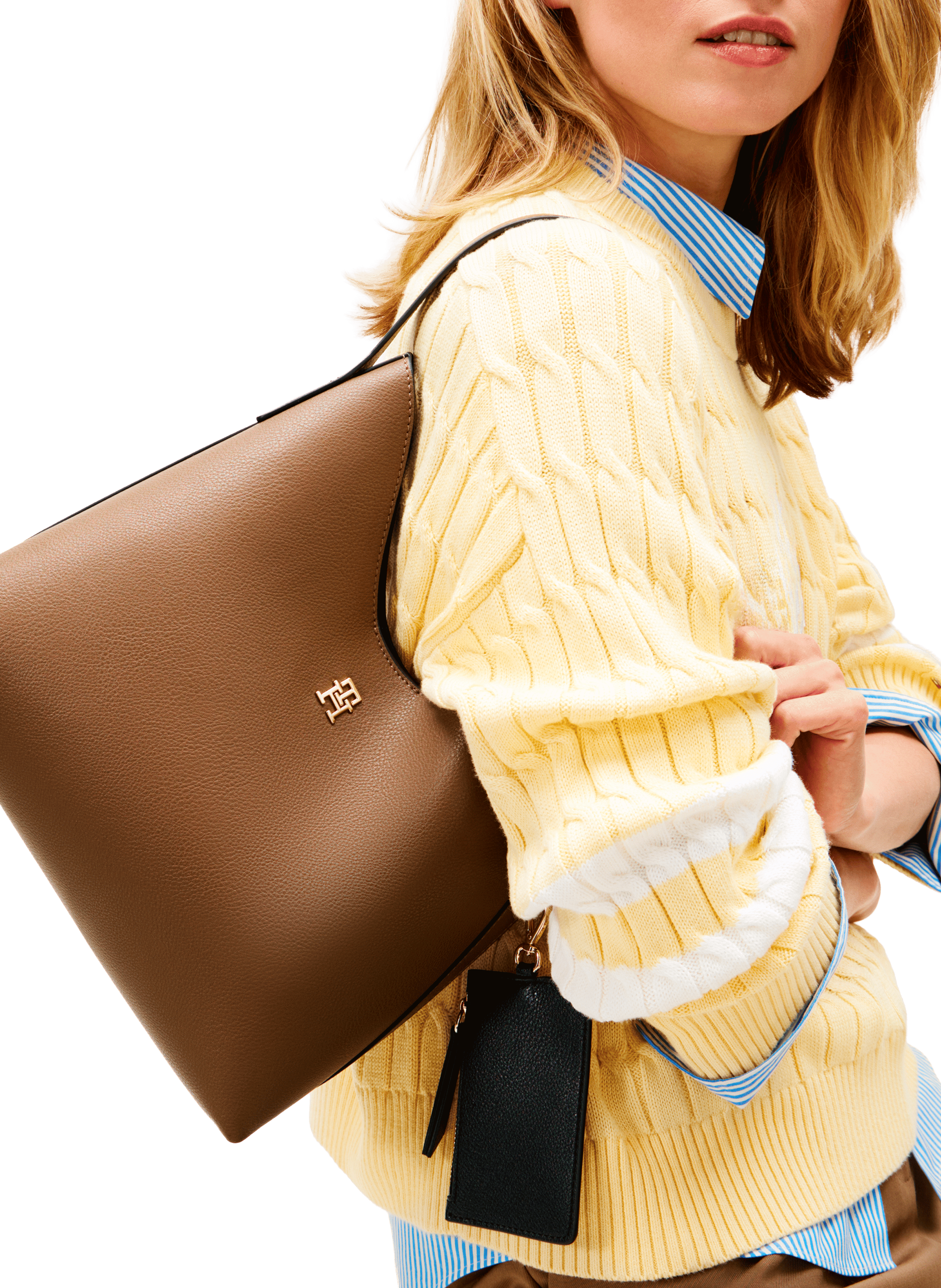 Grained faux leather shoulder bag TOMMY HILFIGER Brown