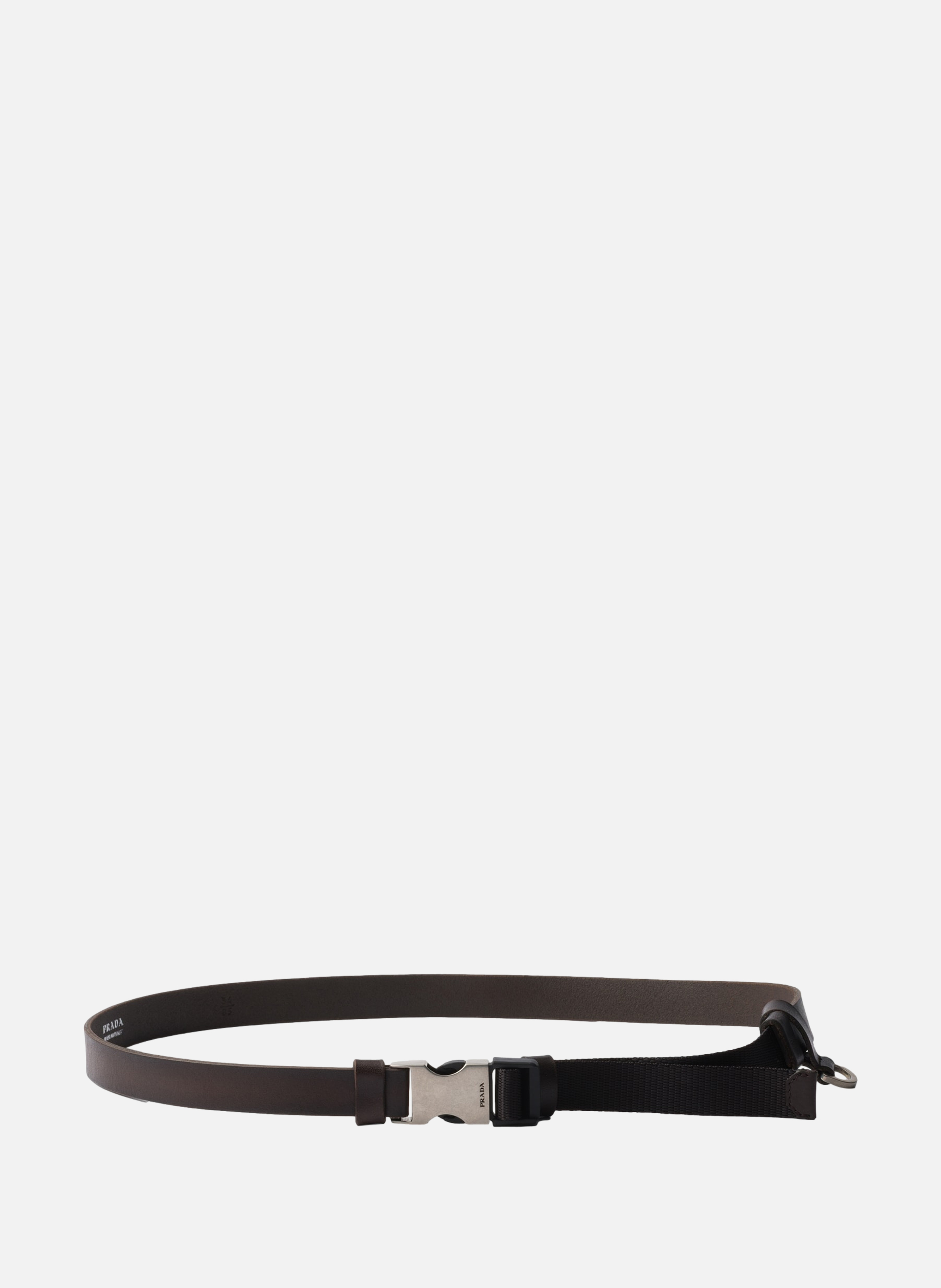 Ceinture en cuir et toile en nylon tressé PRADA Marron