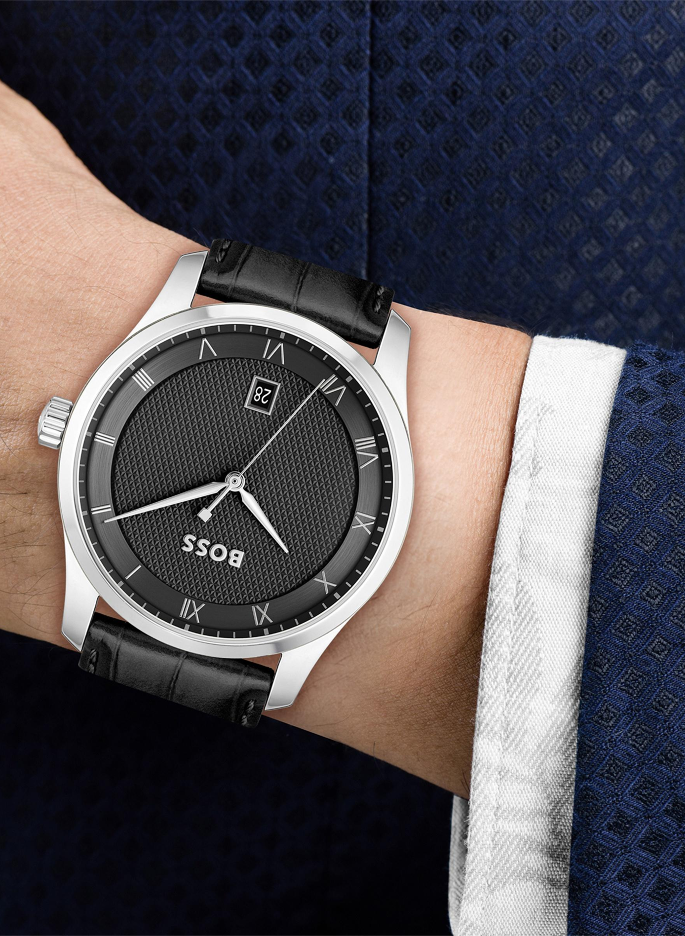 Montre avec bracelet en cuir BOSS Noir