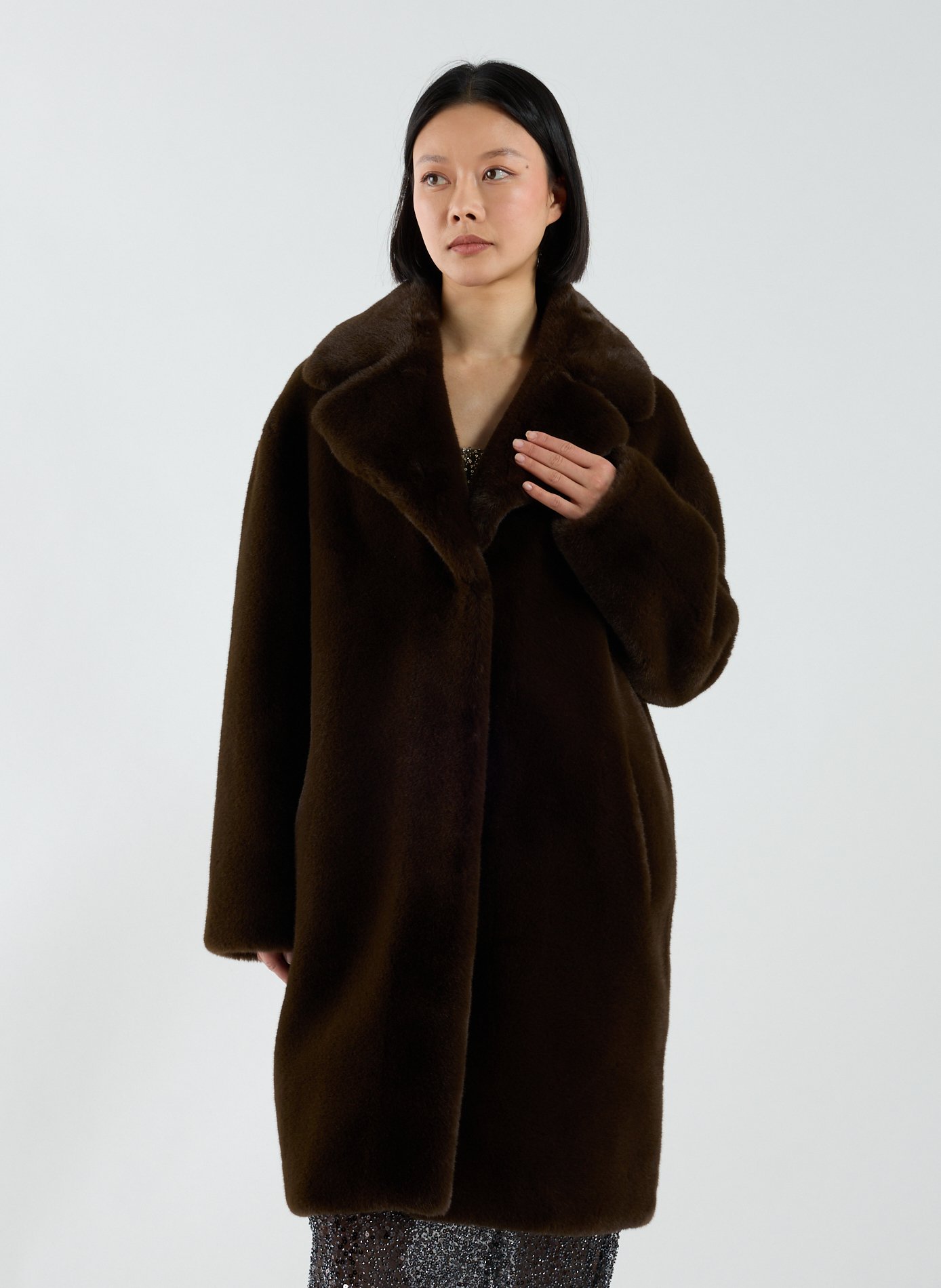 Camille Cocoon faux fur coat STAND STUDIO Brown
